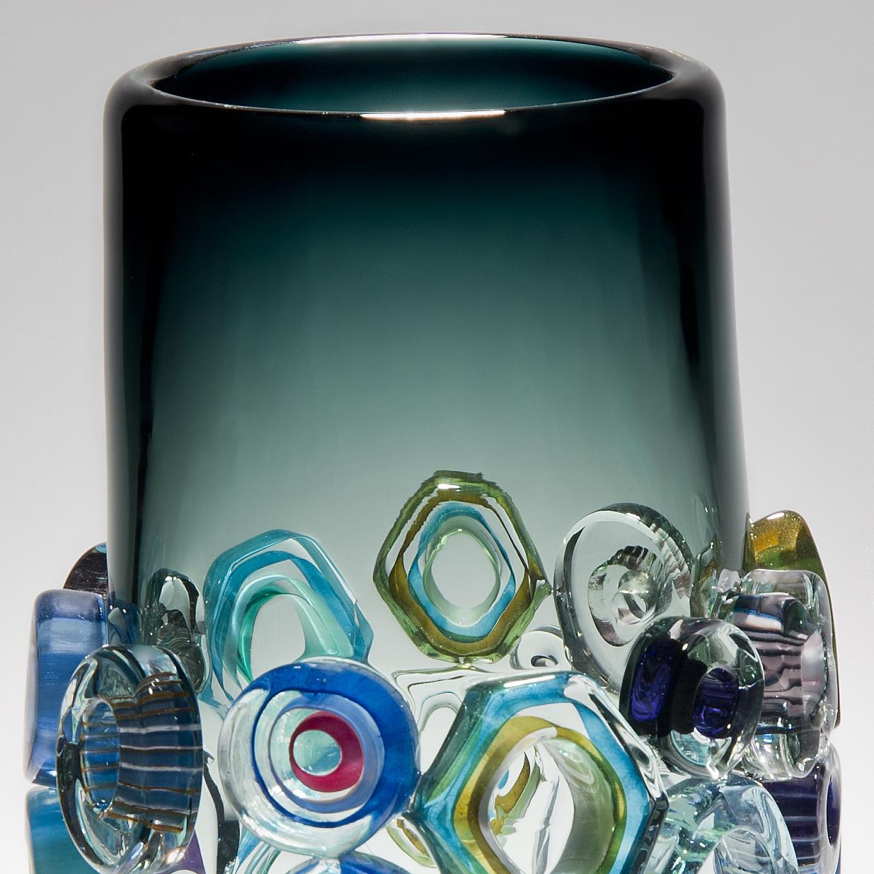 Dutch Bright Field High Shape with Green Diamonds, a Glass vase by Sabine Lintzen