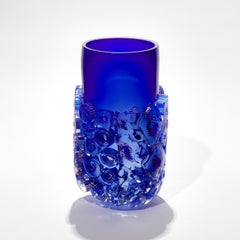 Bright Field Lapis Blue, a textured abstract glass vase by Sabine Lintzen