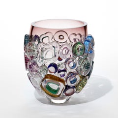 Bright Field Olive Brown, aubergine & multicolour glass vase by Sabine Linten