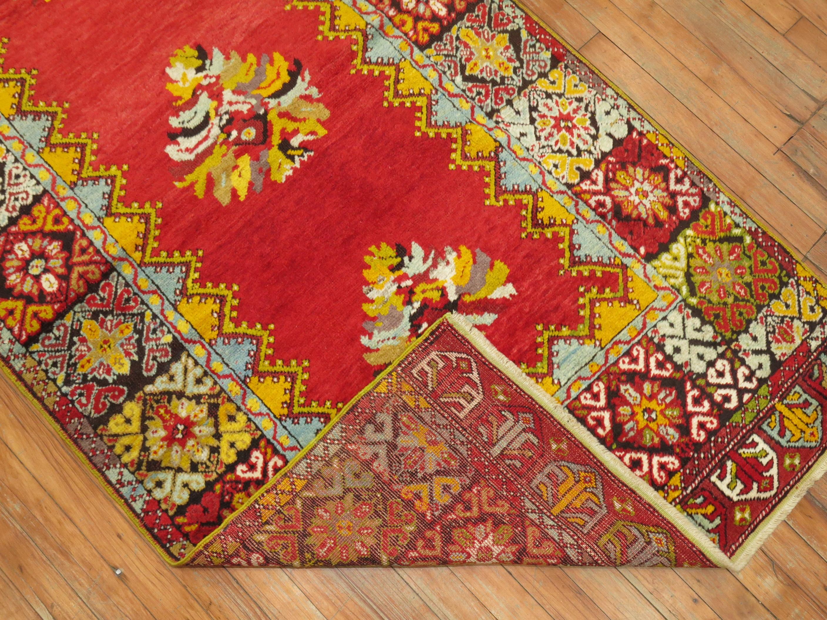 A one of a kind Turkish runner with a dazzling array of fruitful and bright colors and wild border. This piece was meant to give happy and joy to all its owners.

3'5'' x 12'