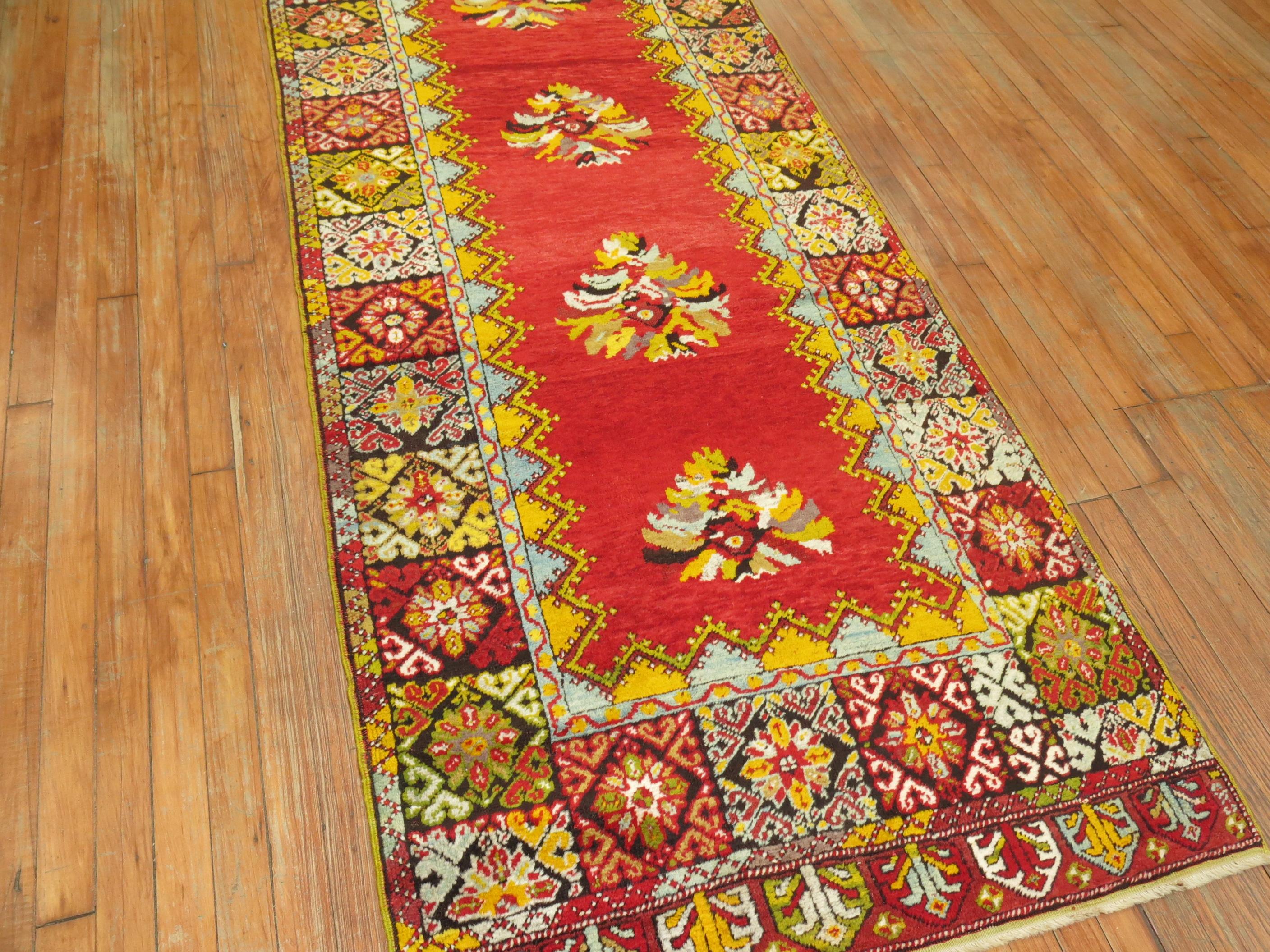 Bright Floral Turkish Runner In Good Condition For Sale In New York, NY