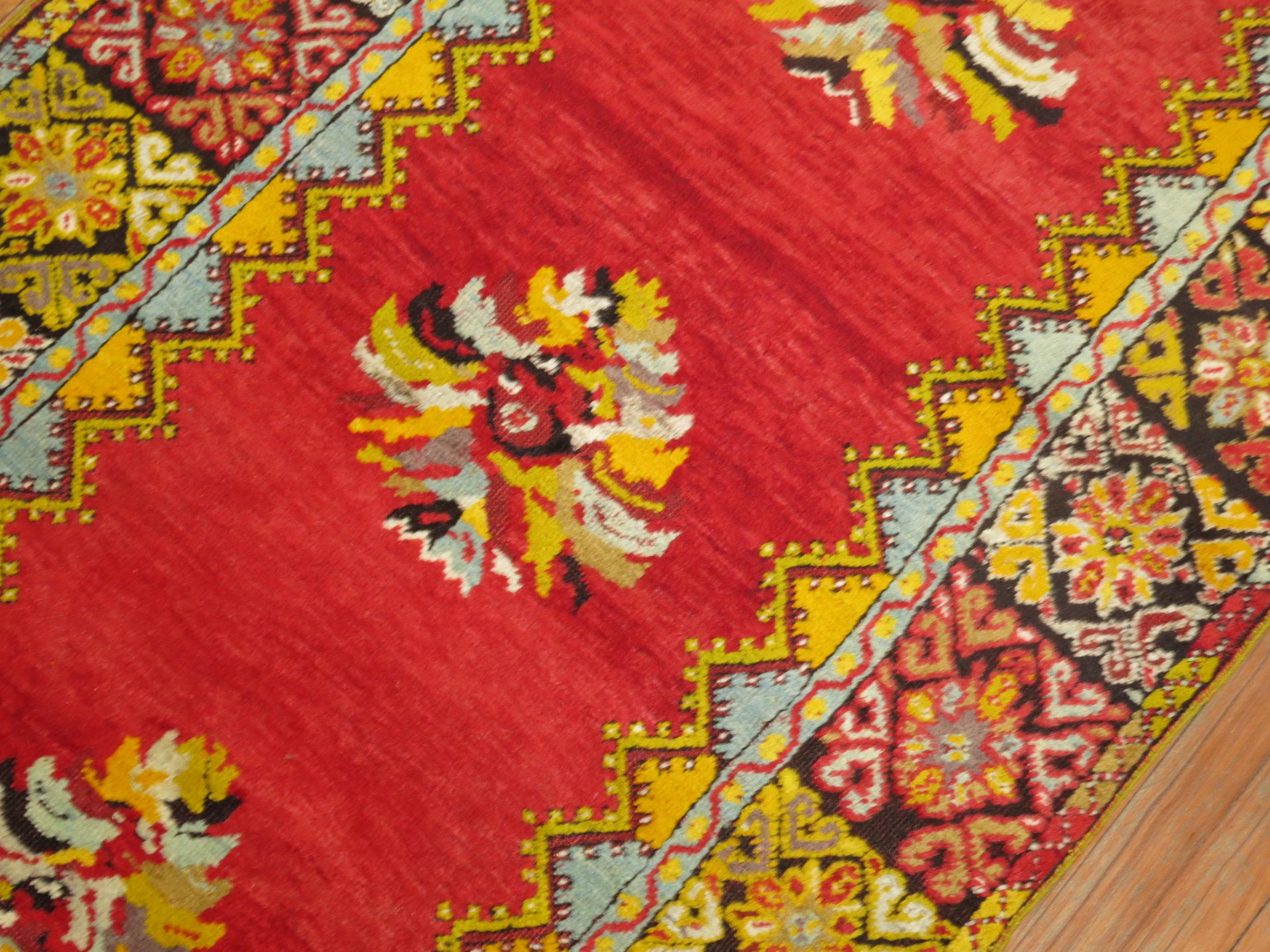 20th Century Bright Floral Turkish Runner For Sale