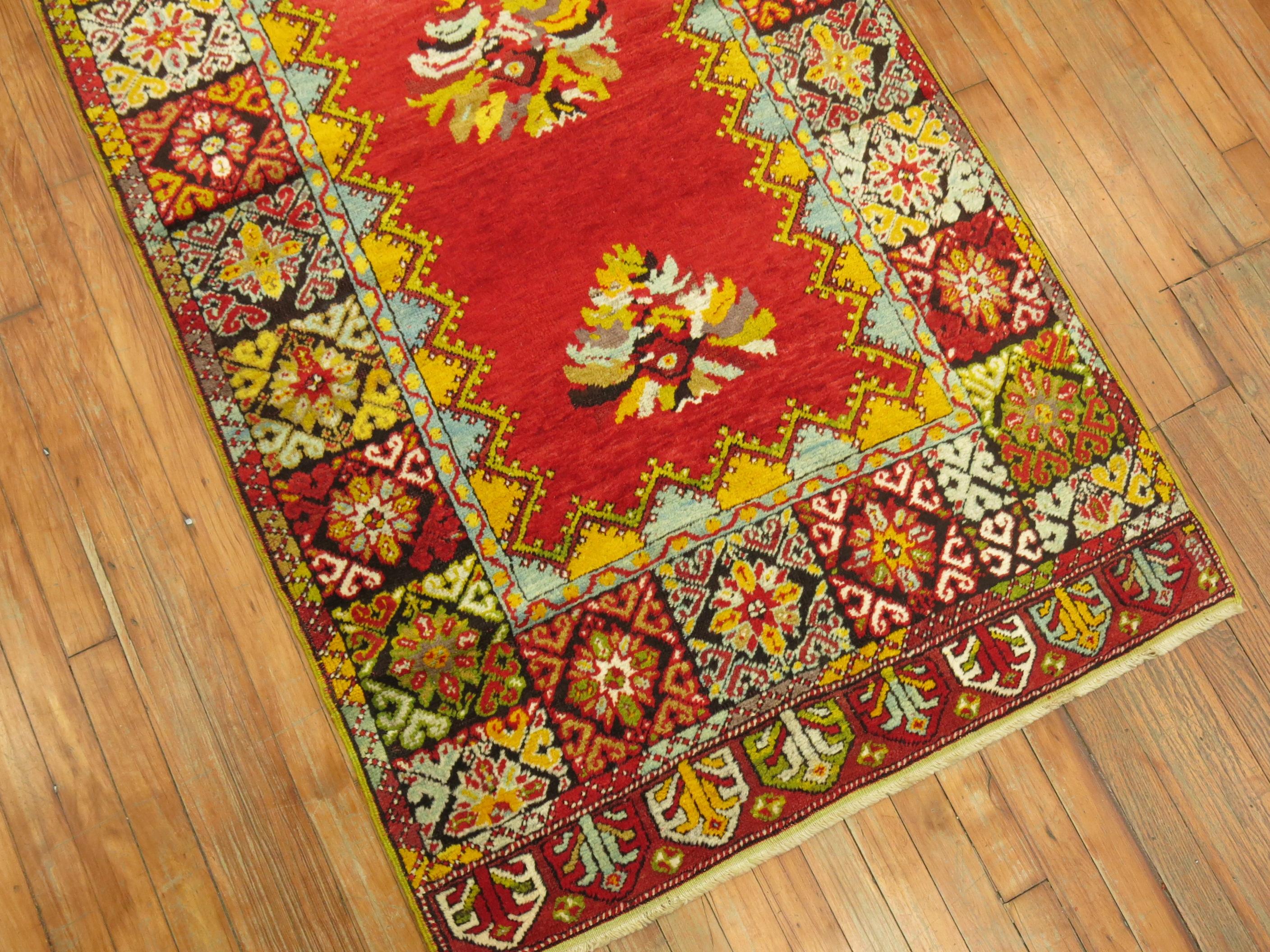 Wool Bright Floral Turkish Runner For Sale