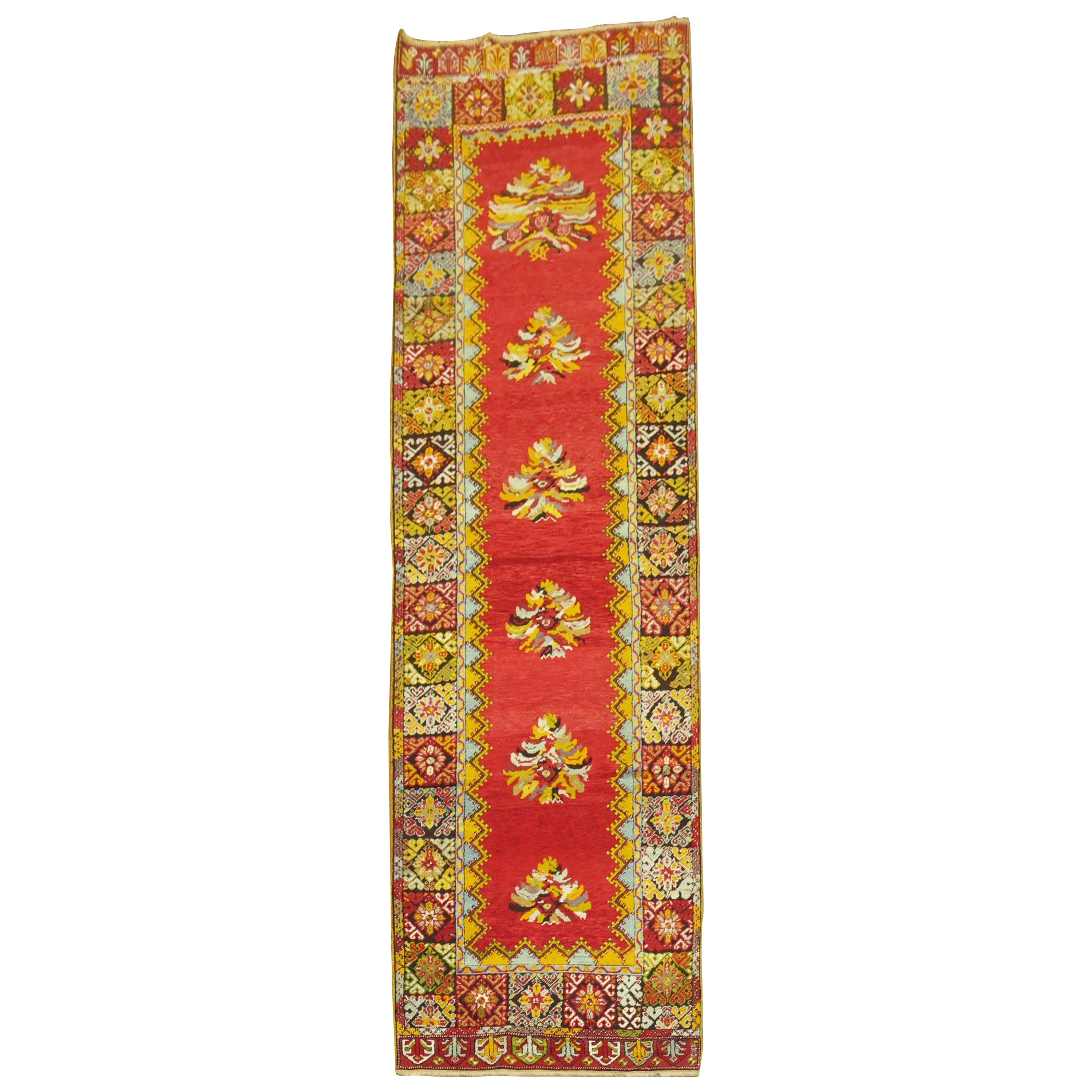 Bright Floral Turkish Runner For Sale