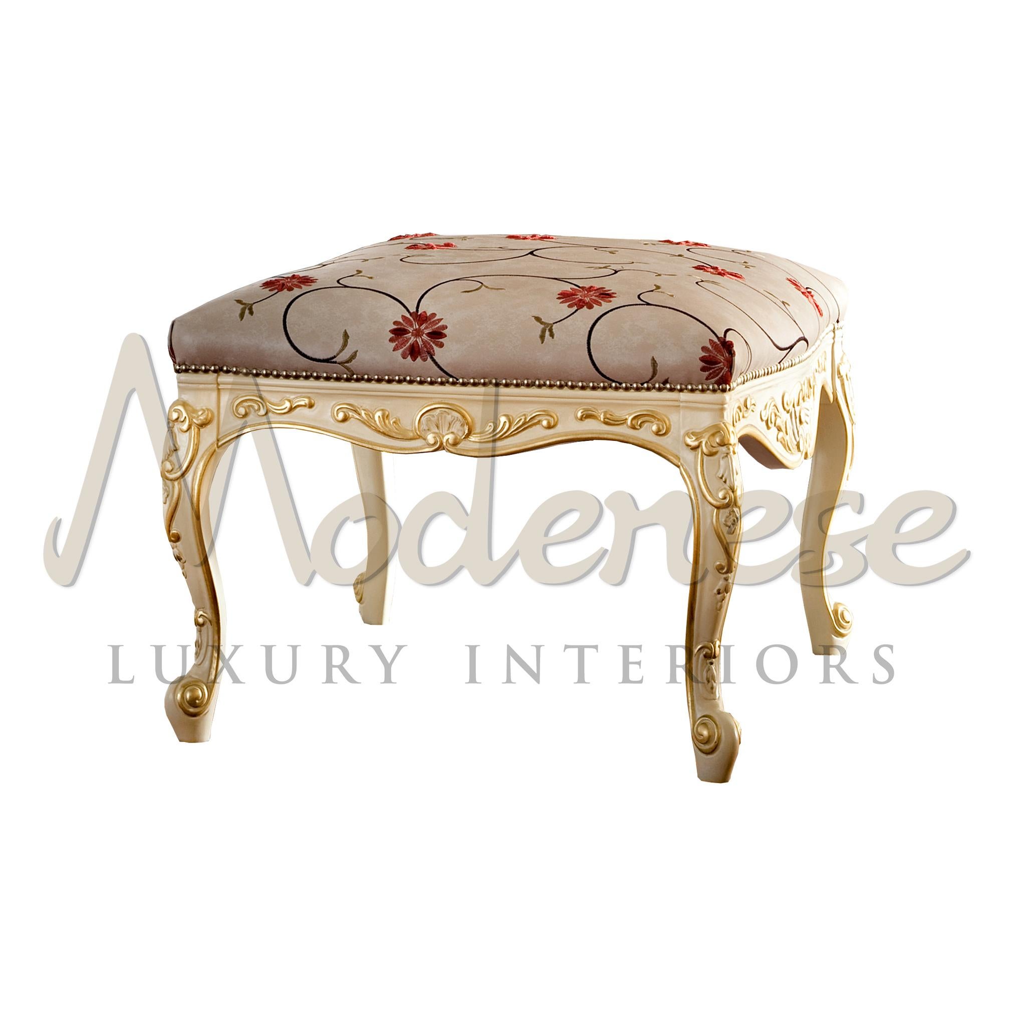 Italian Bright Footstool with Red Flowers by Modenese Gastone Interiors For Sale