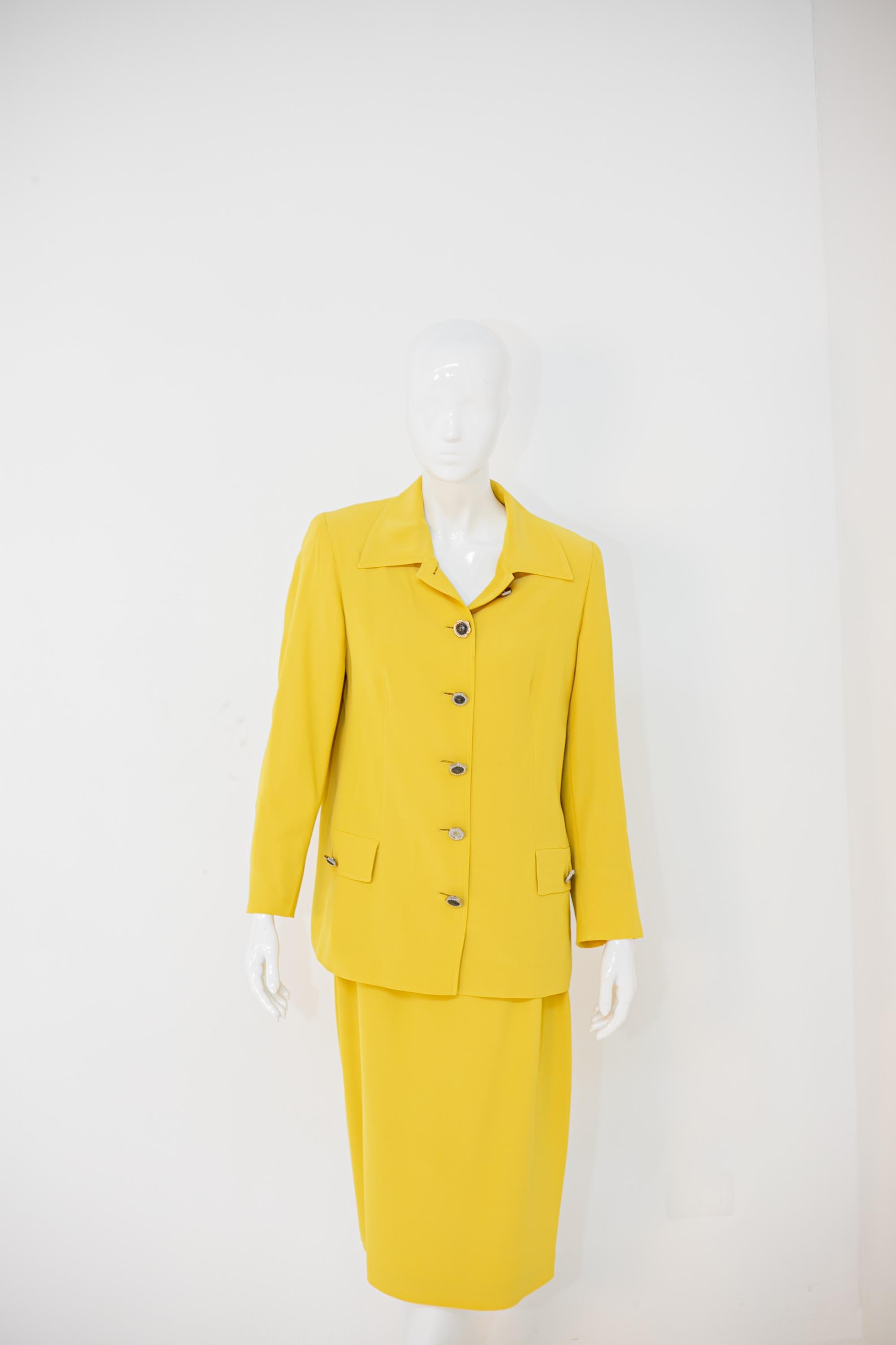 Women's Bright Gianni Versace Yellow Two Piece Formal Suit For Sale