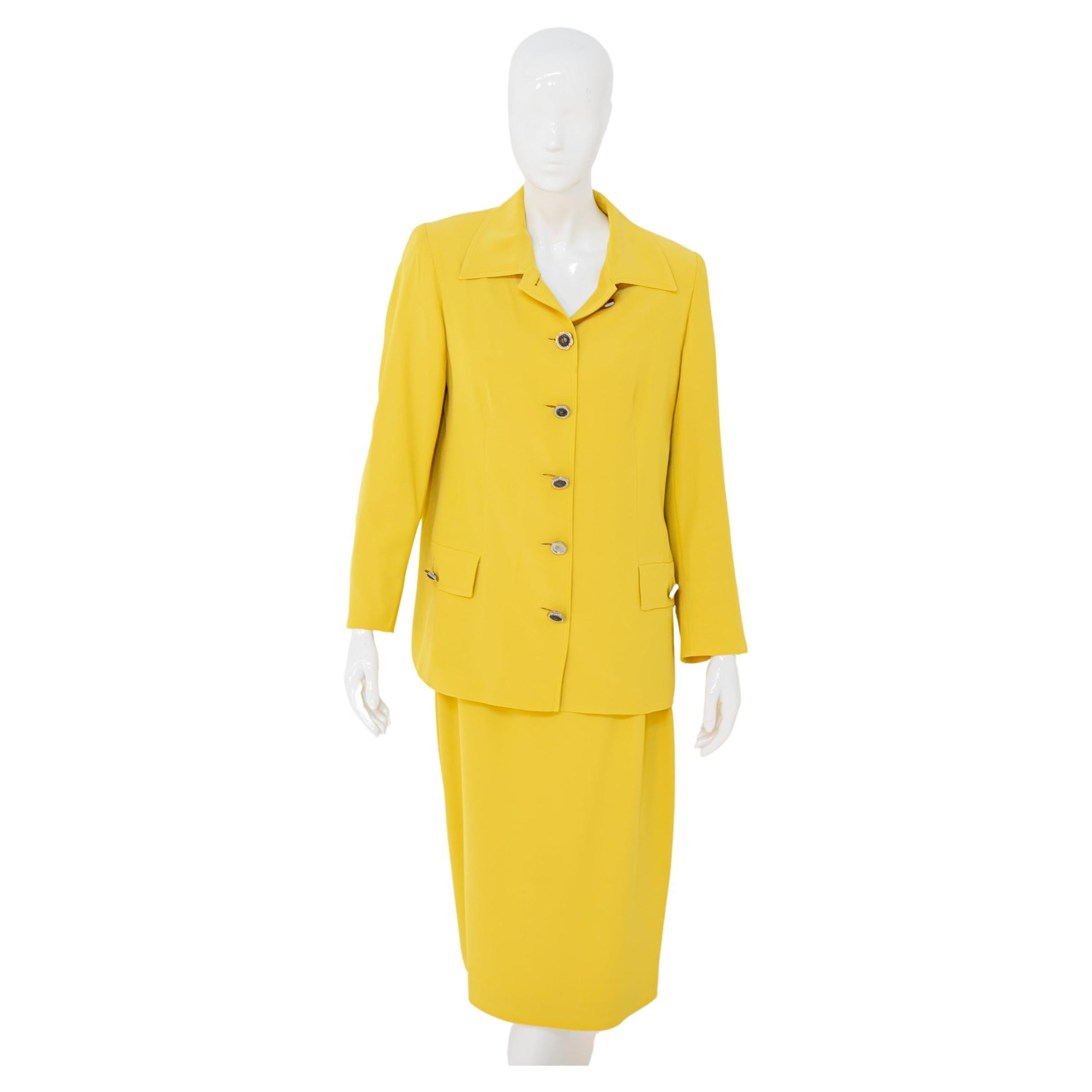 Costume de soirée deux pièces jaune vif Gianni Versace en vente