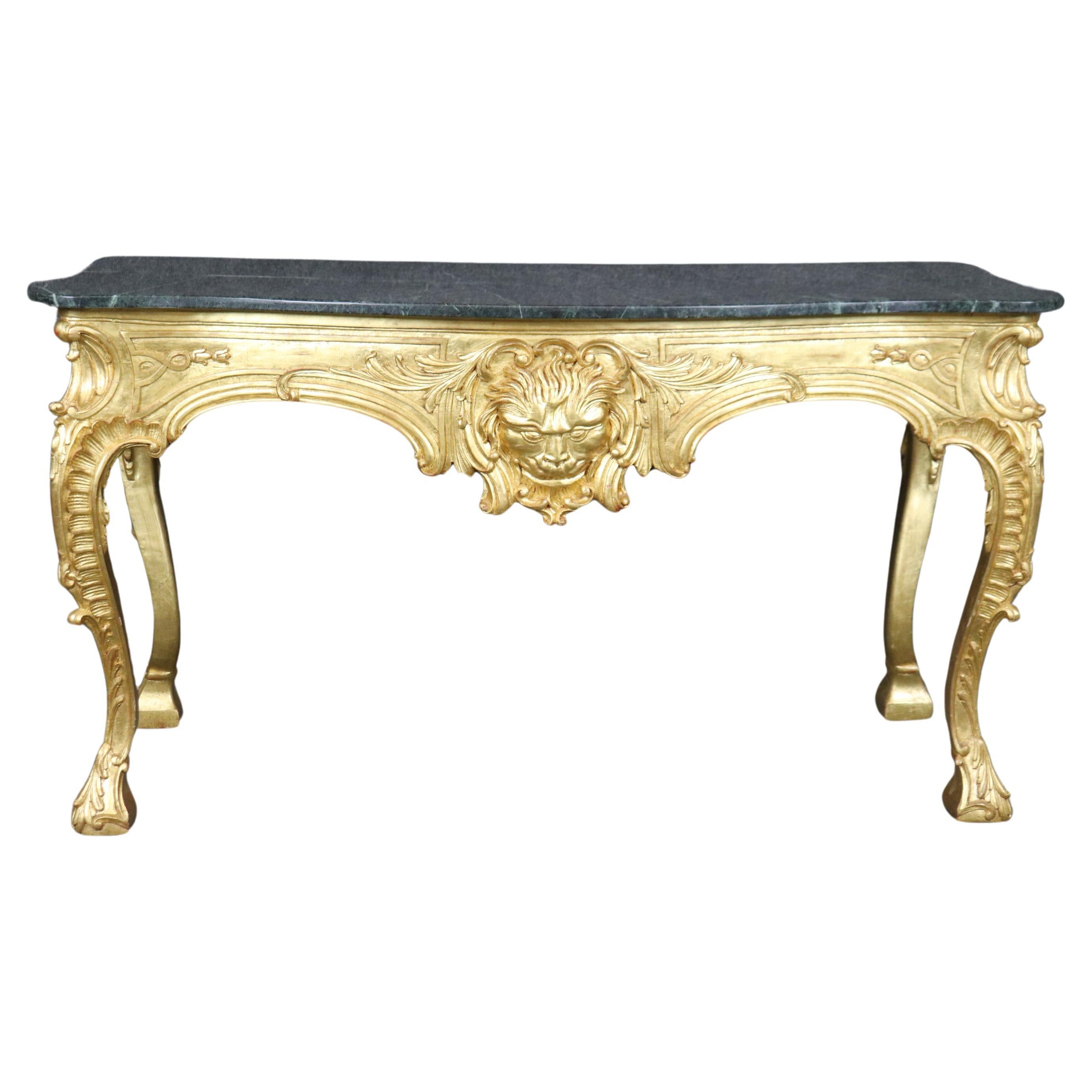 Bright Gilded Georgian Carved Walnut Marble Top Console Serving Table  For Sale