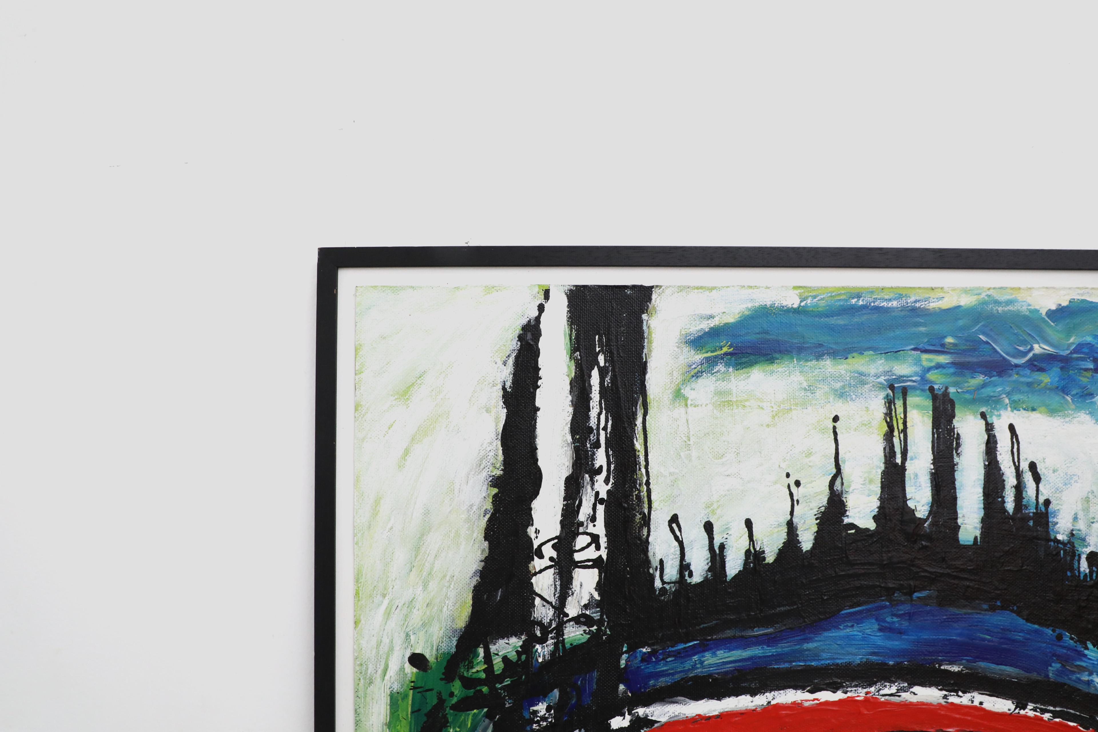 Pintura acrílica abstracta gráfica del artista holandés Jan van der Meulen, 2008 Pintado a mano en venta