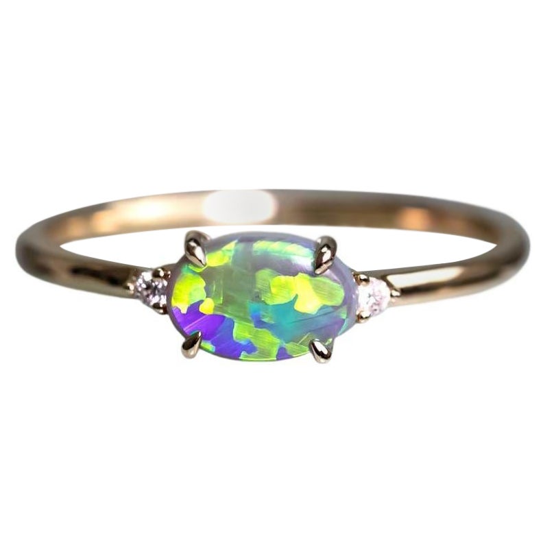 Anello di fidanzamento con diamante opale nero verde brillante in oro giallo 14K