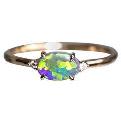 Bright Green Black Opal Diamond Engagement Ring 14K Yellow Gold