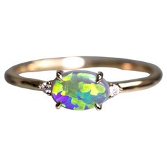 Bright Green Black Opal Diamond Engagement Ring 14K Yellow Gold
