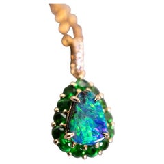 Bright Green Boulder Opal Diamond Tsavorite Necklace 18K Yellow Gold