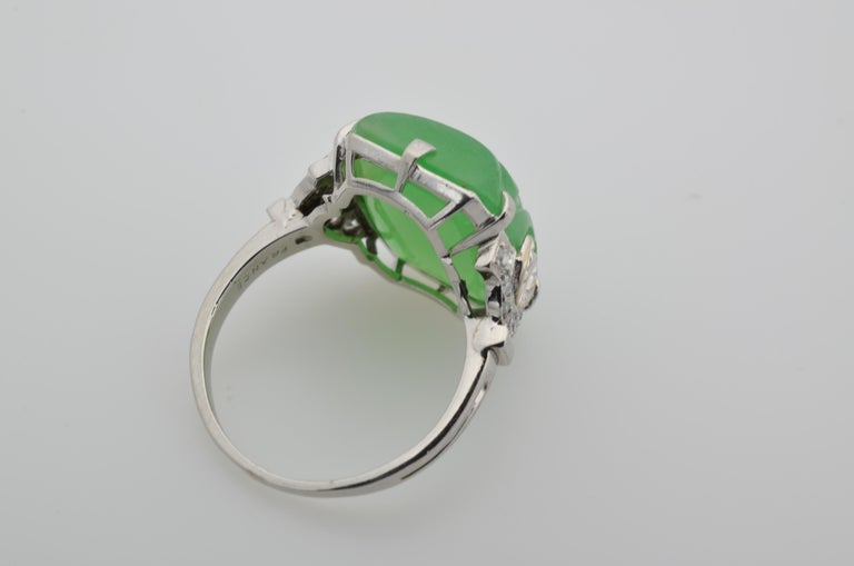 GIA Certified Jadeite Green Engraved Diamond Ring Platinum France For ...
