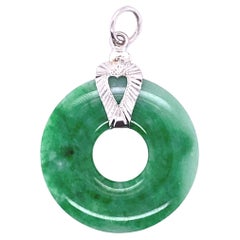 Bright Green Jade and 14kt White Gold Pendant
