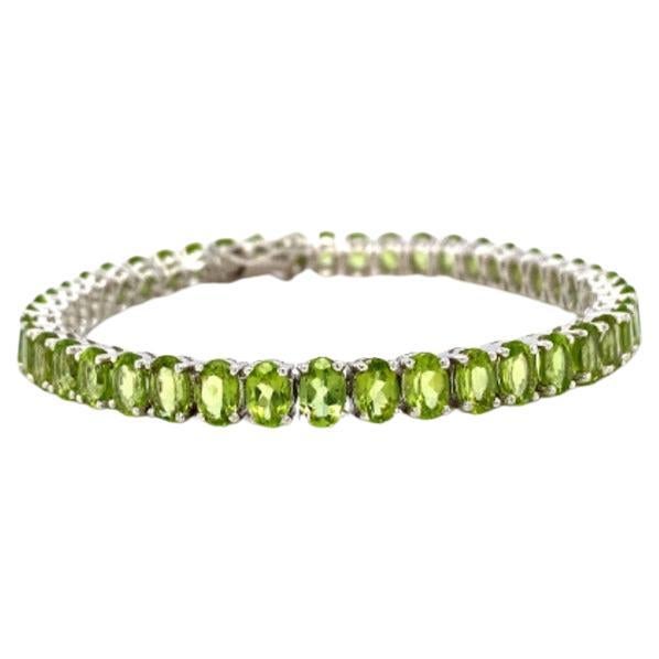 Bright Green Peridot Tennis Bracelet Set in Sterling Silver Settings For Sale
