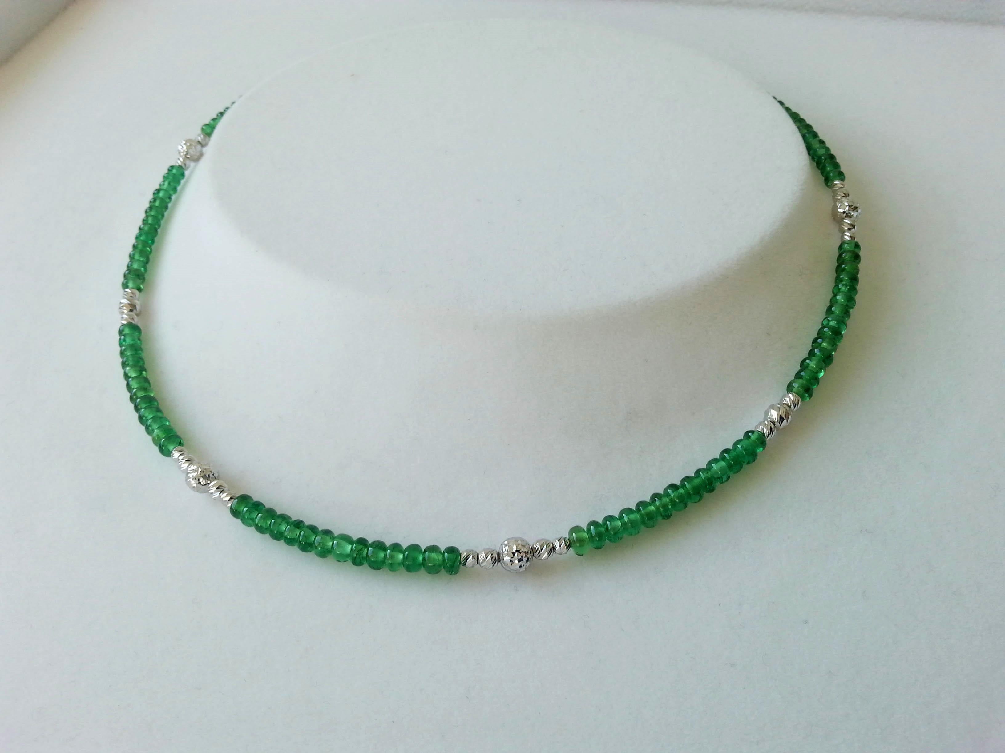 Women's Bright Green Tsavorite Rondel Beaded Necklace with 18 Carat White Gold