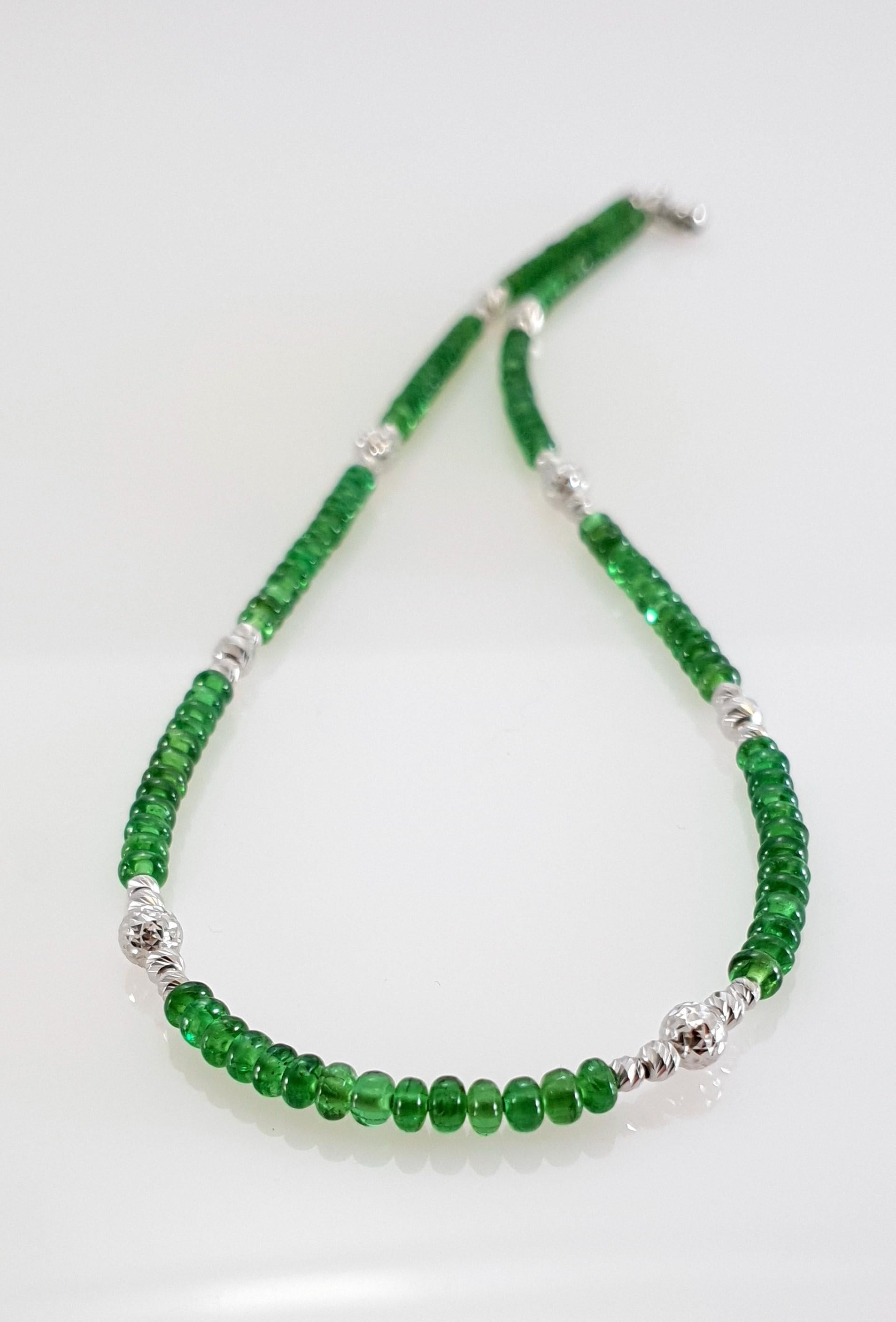 Bright Green Tsavorite Rondel Beaded Necklace with 18 Carat White Gold 1