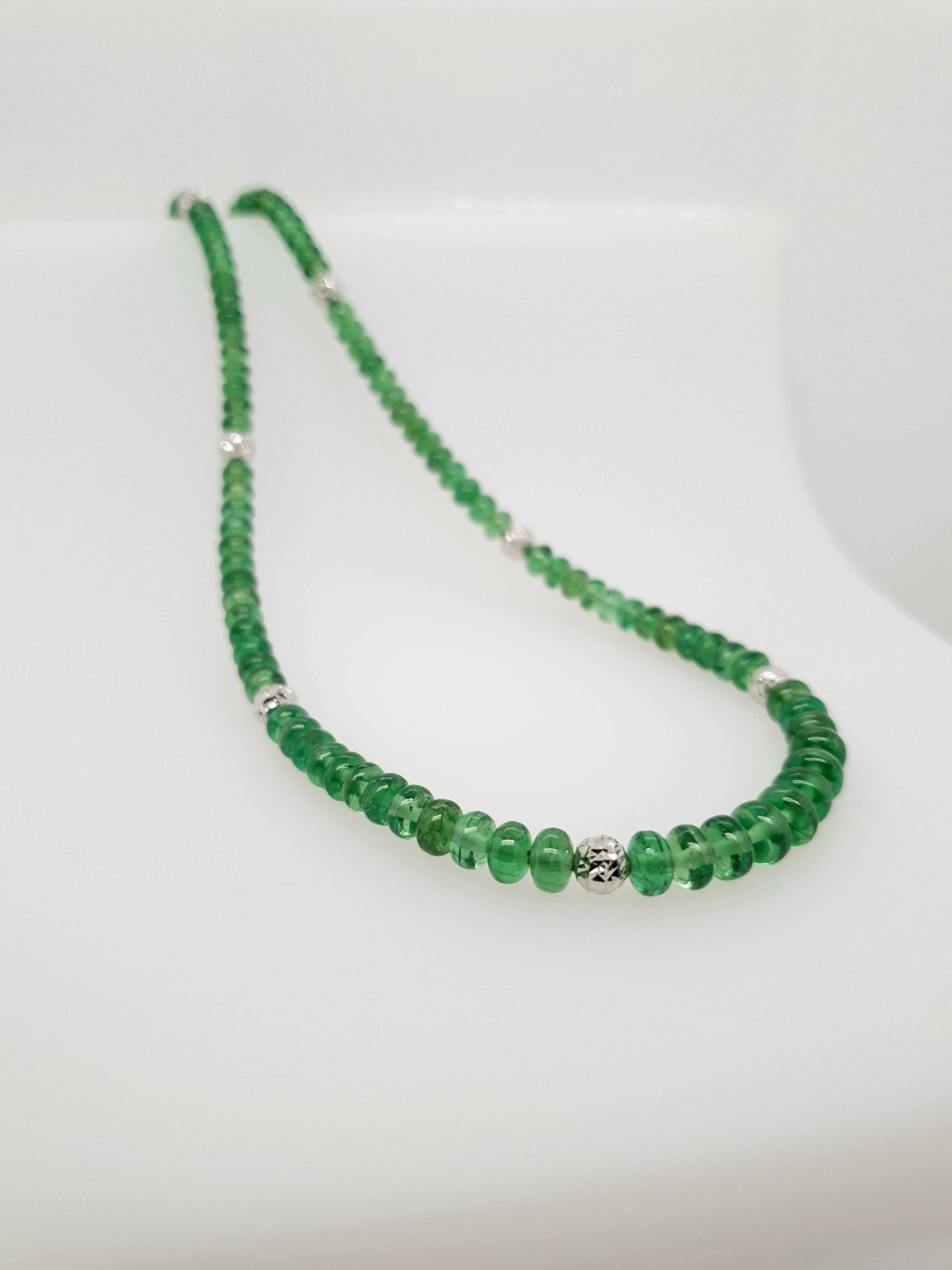Women's Bright Green Tsavorite Rondel Beaded Necklace with 18 Carat White Gold For Sale