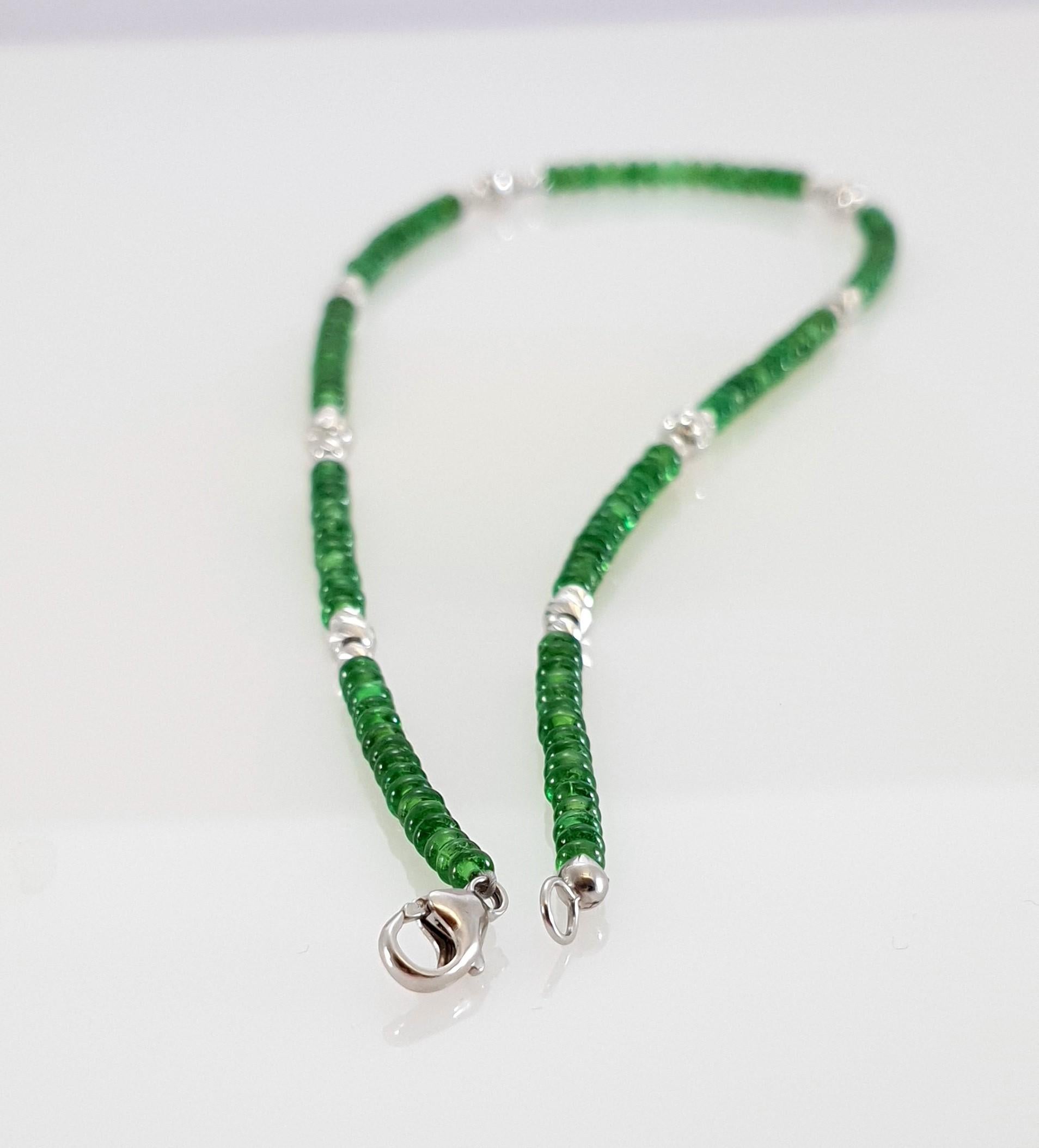 Bright Green Tsavorite Rondel Beaded Necklace with 18 Carat White Gold 2