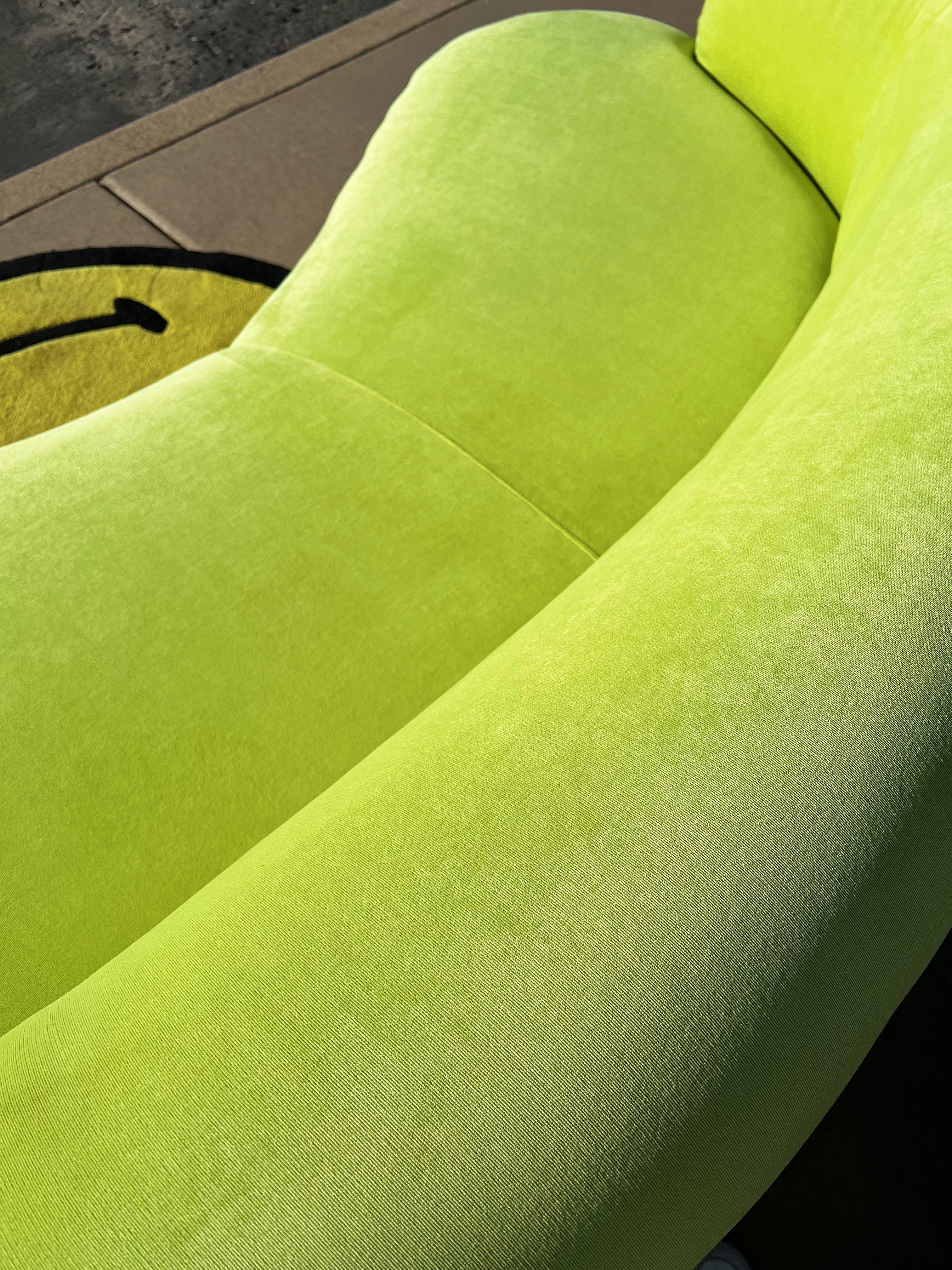 Bright Green Vintage Curved Sofa For Sale 1