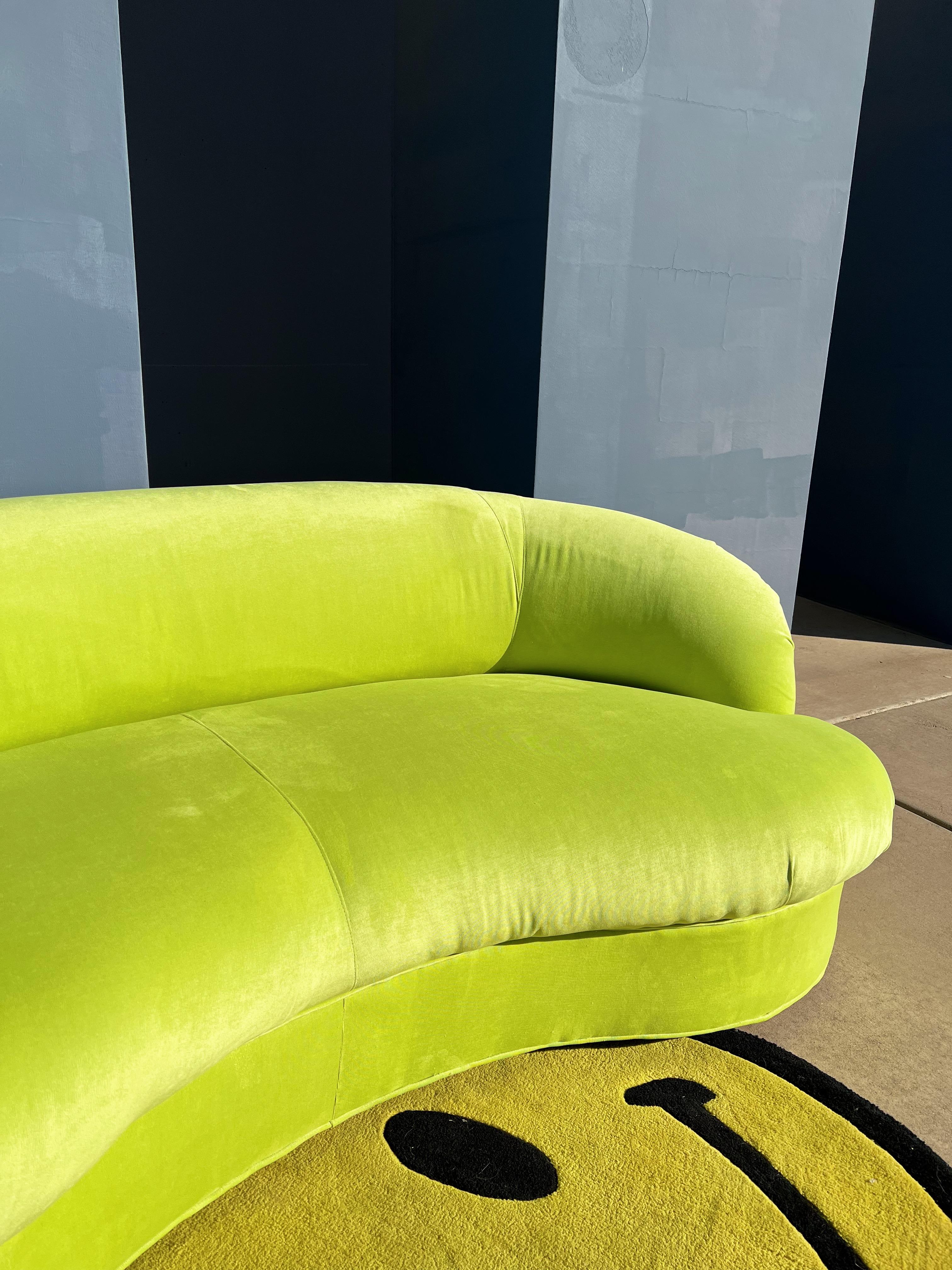 Bright Green Vintage Curved Sofa For Sale 2