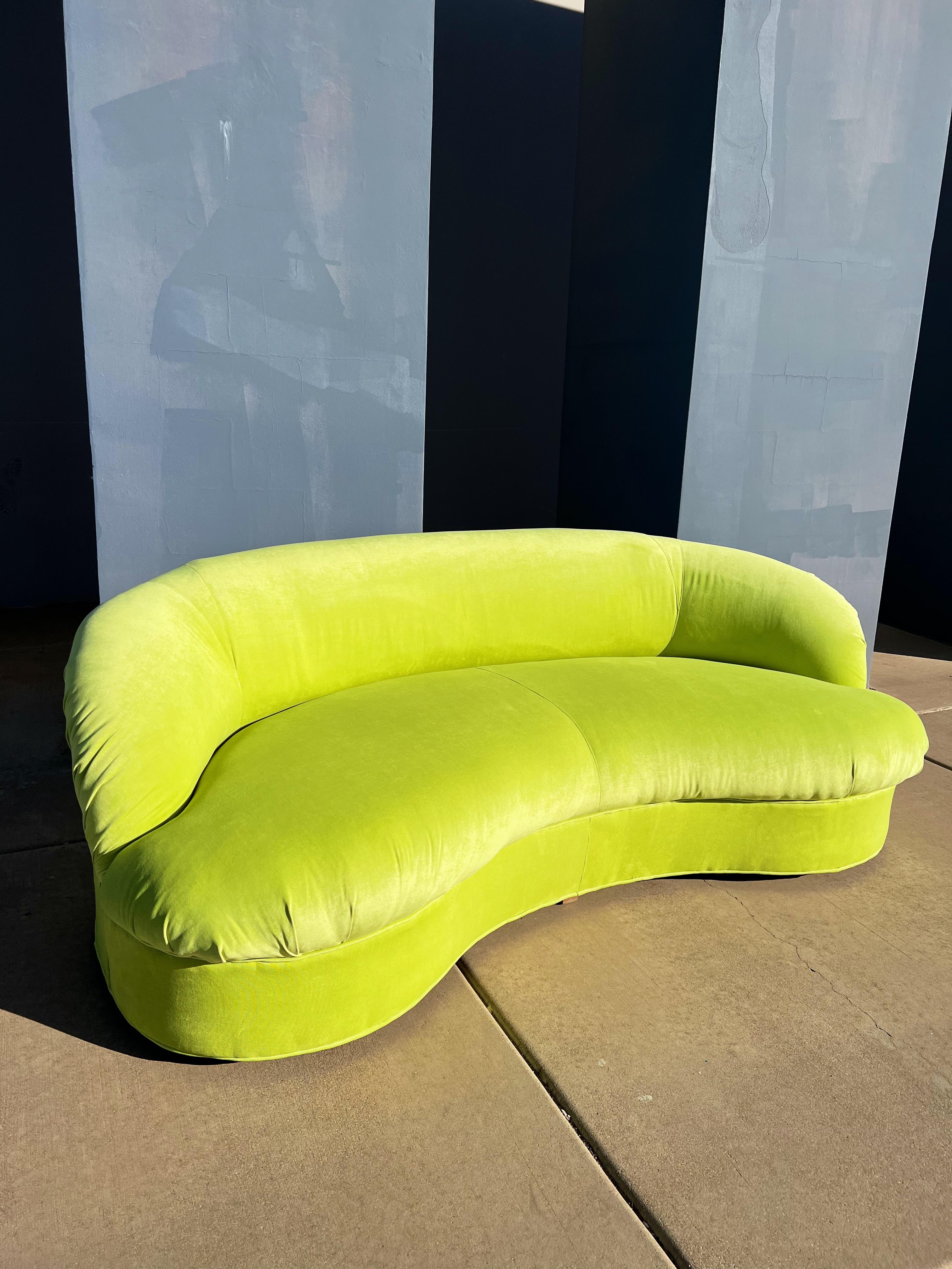 Bright Green Vintage Curved Sofa For Sale 2