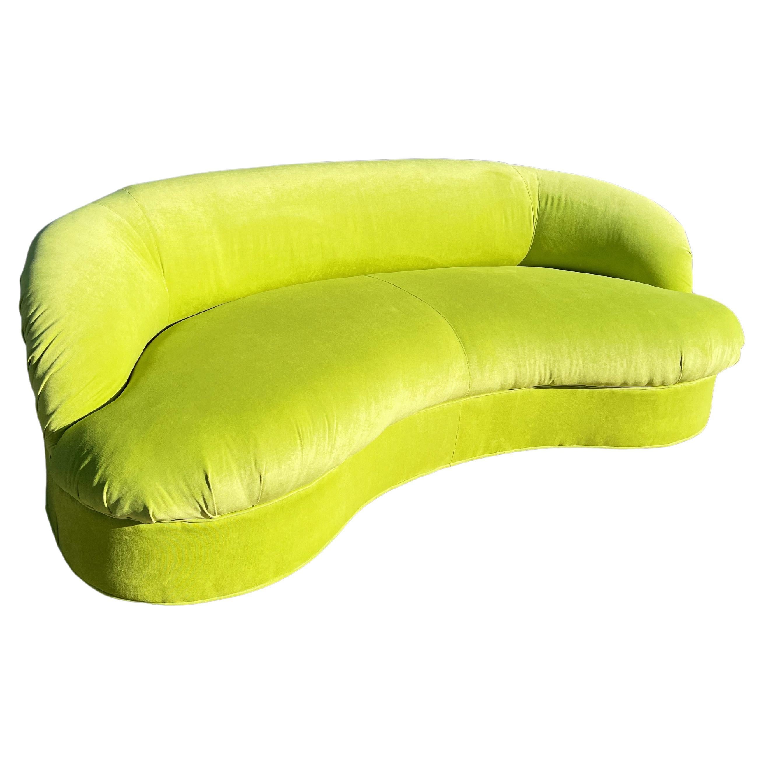 Bright Green Vintage Curved Sofa