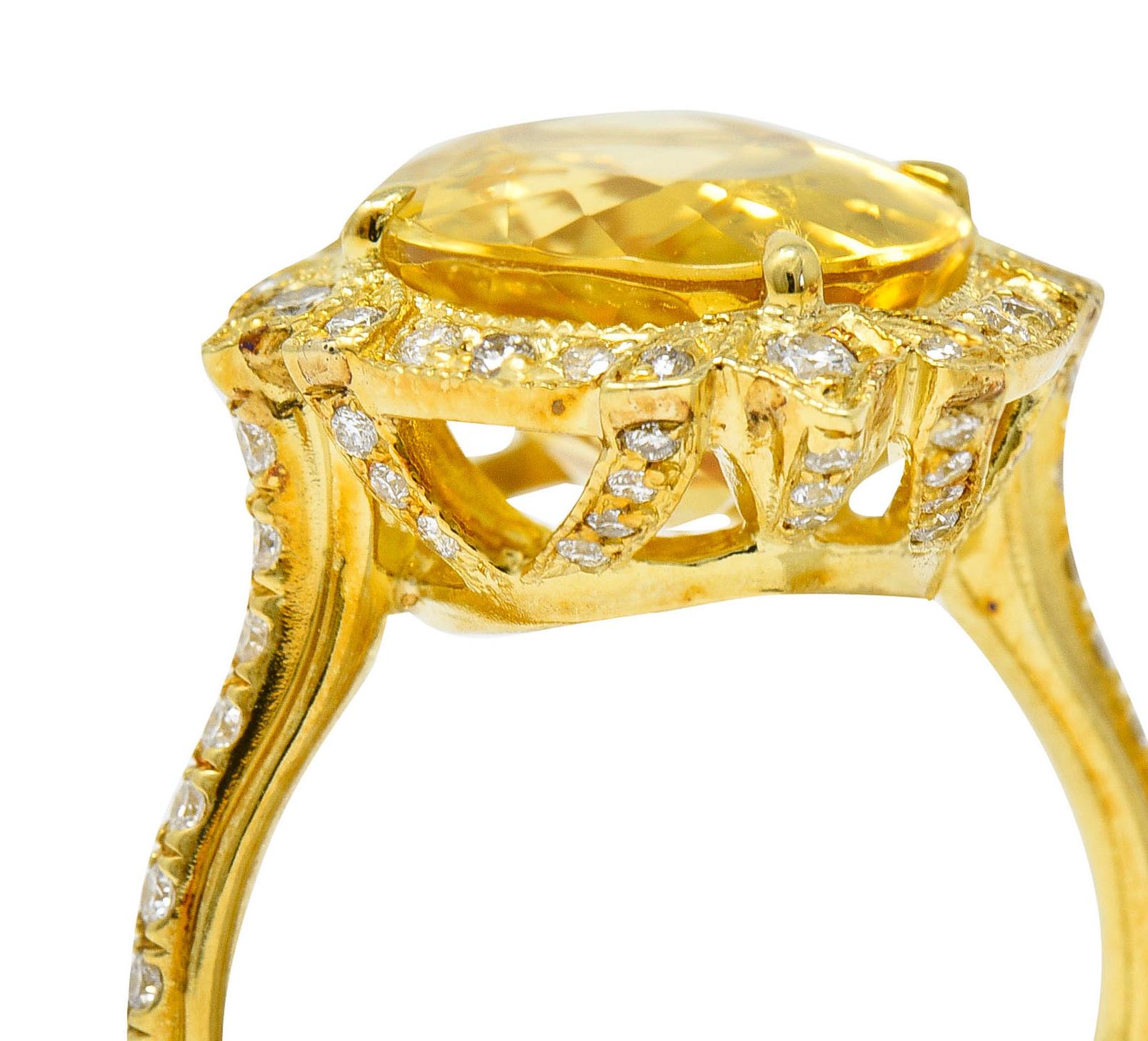 Bright Heliodor Golden Beryl Diamond 18 Karat Gold Cocktail Ring 2