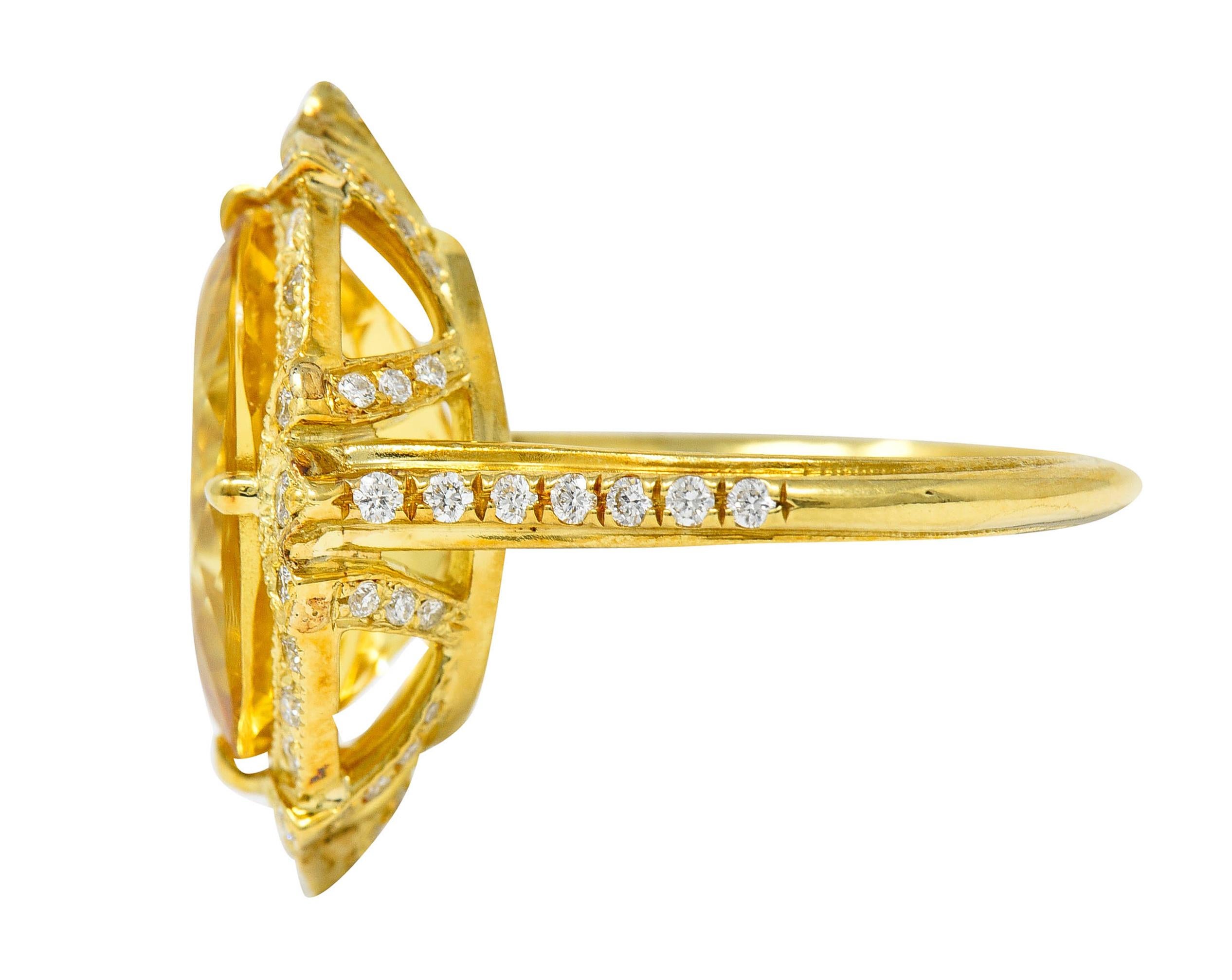 Contemporary Bright Heliodor Golden Beryl Diamond 18 Karat Gold Cocktail Ring