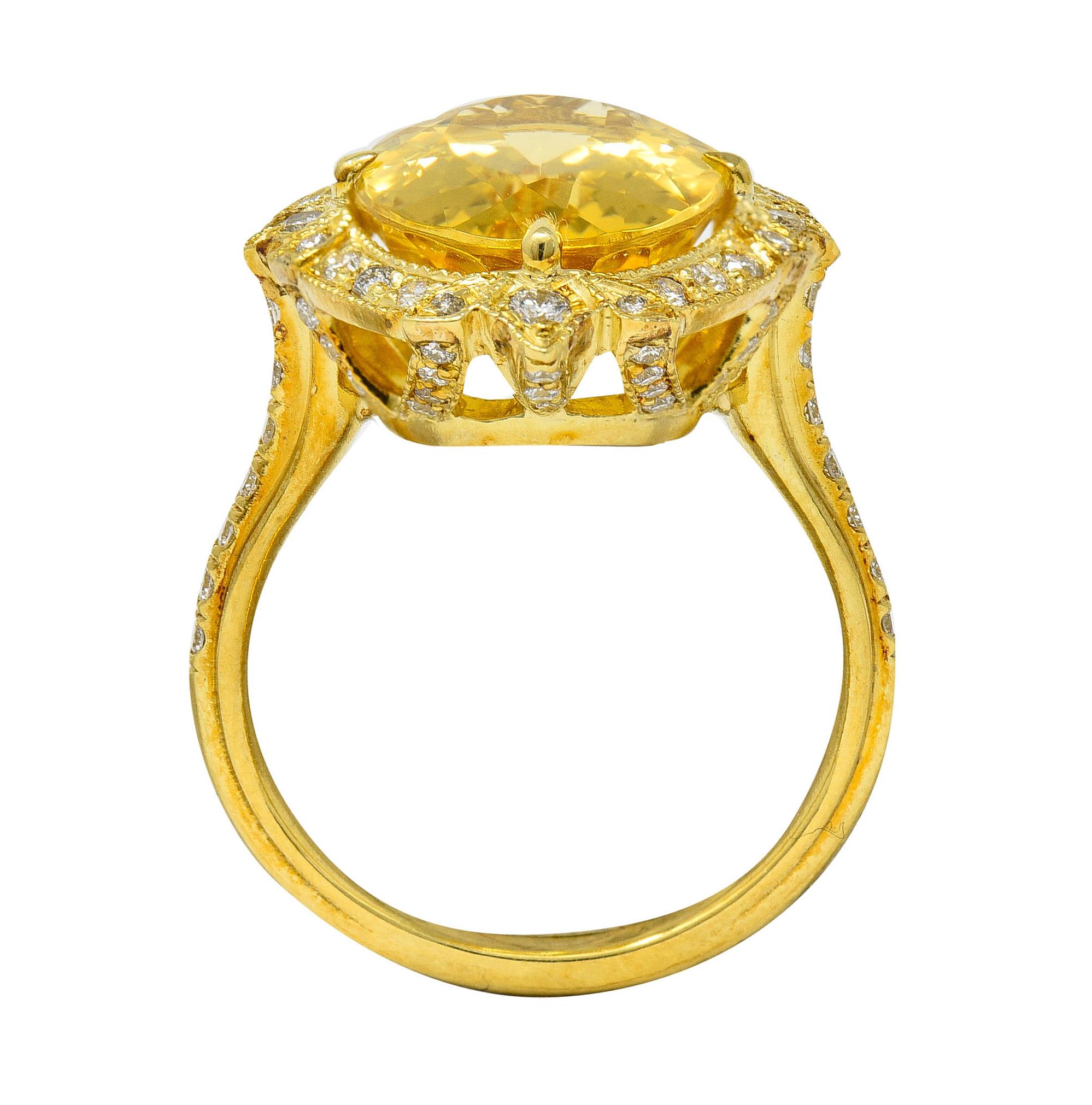 Bright Heliodor Golden Beryl Diamond 18 Karat Gold Cocktail Ring In Excellent Condition In Philadelphia, PA