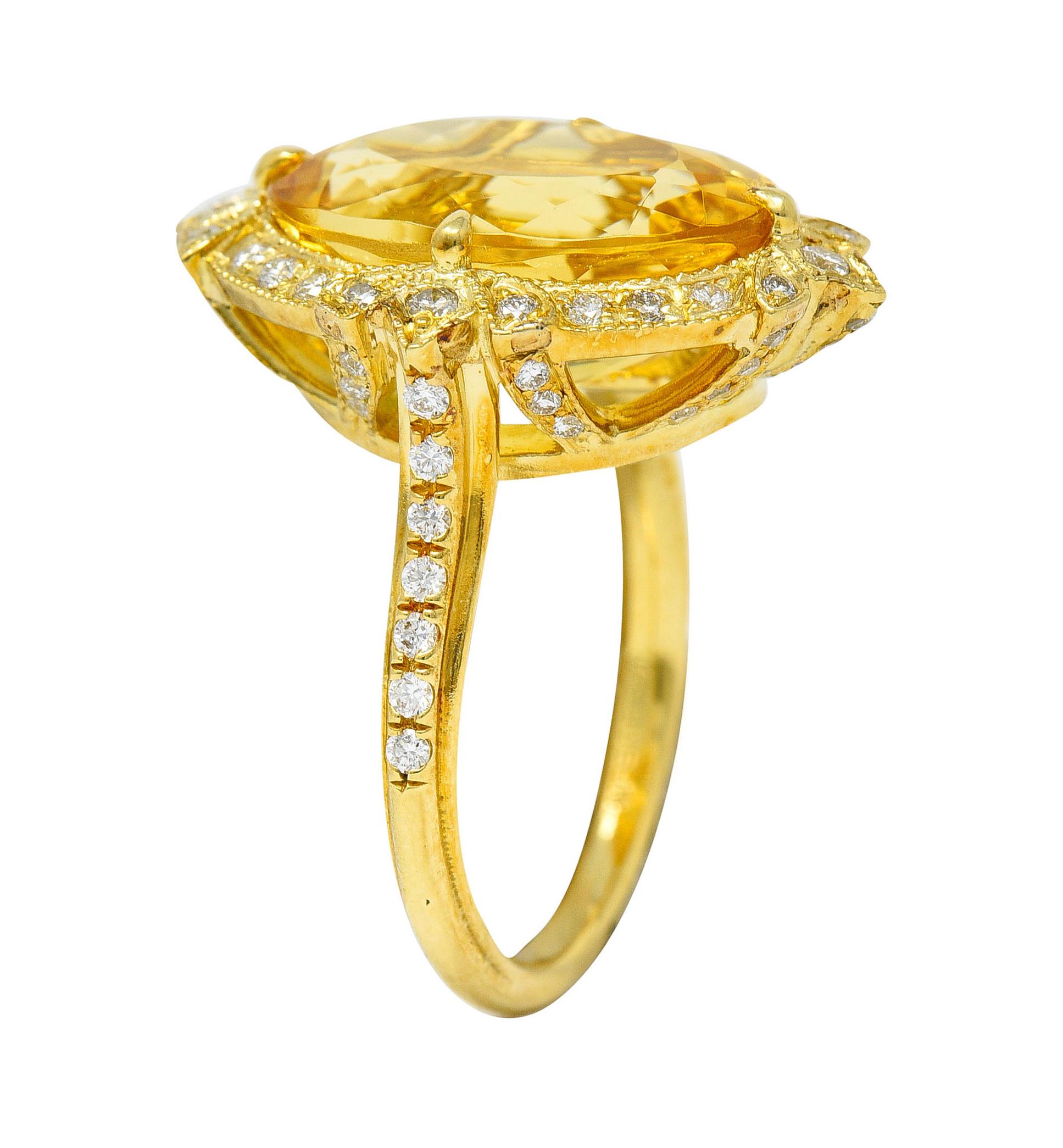 Women's or Men's Bright Heliodor Golden Beryl Diamond 18 Karat Gold Cocktail Ring