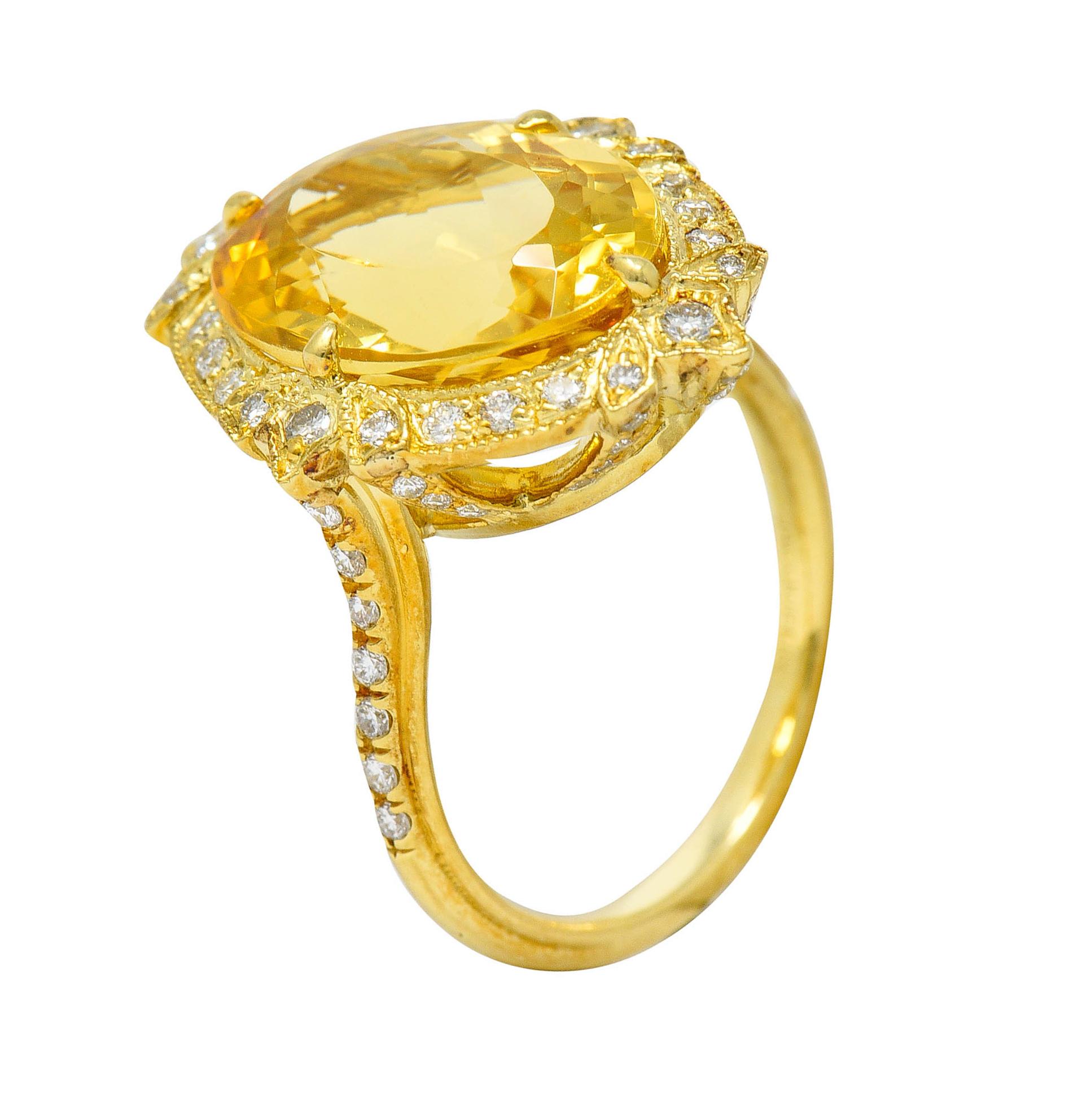 Bright Heliodor Golden Beryl Diamond 18 Karat Gold Cocktail Ring 1