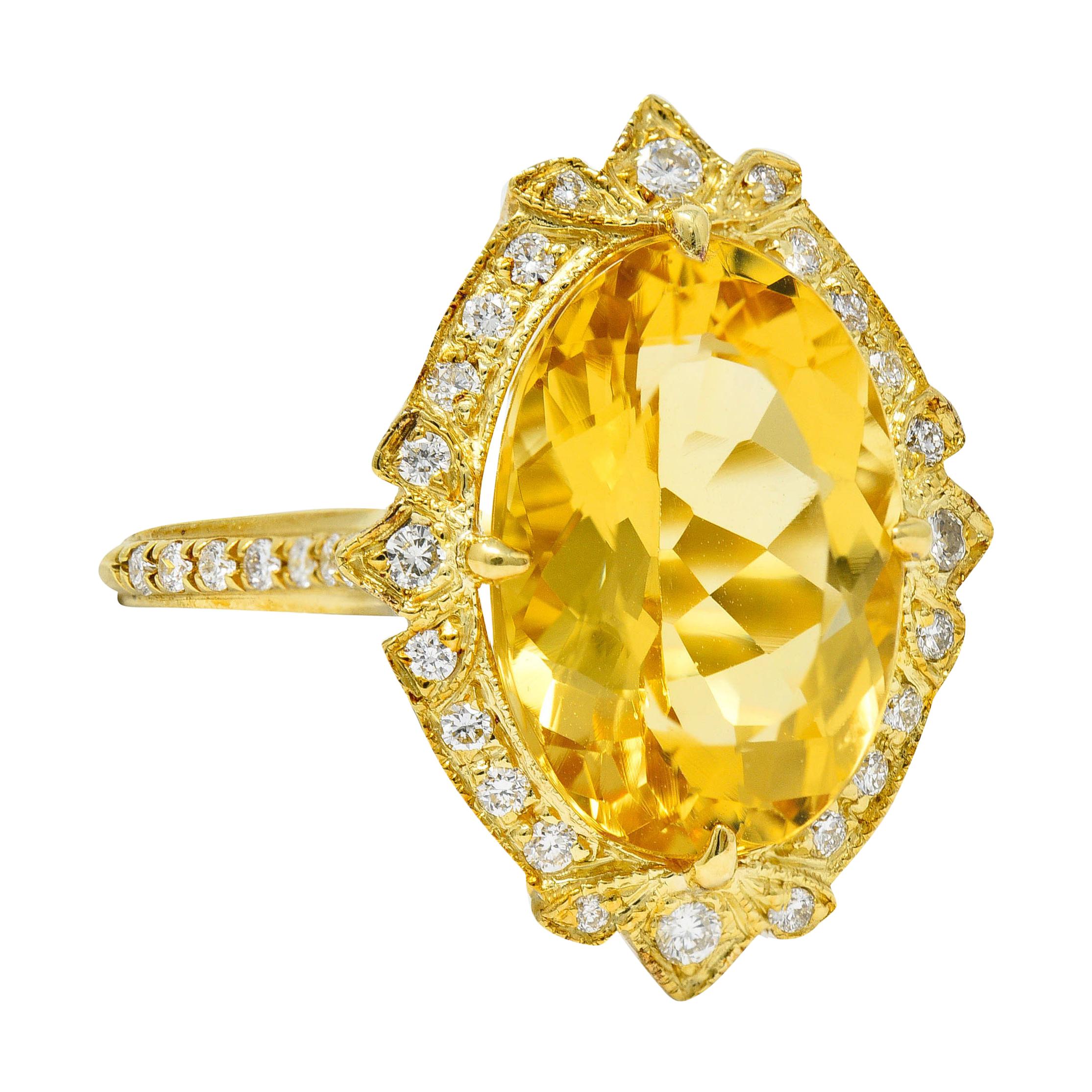 Bright Heliodor Golden Beryl Diamond 18 Karat Gold Cocktail Ring