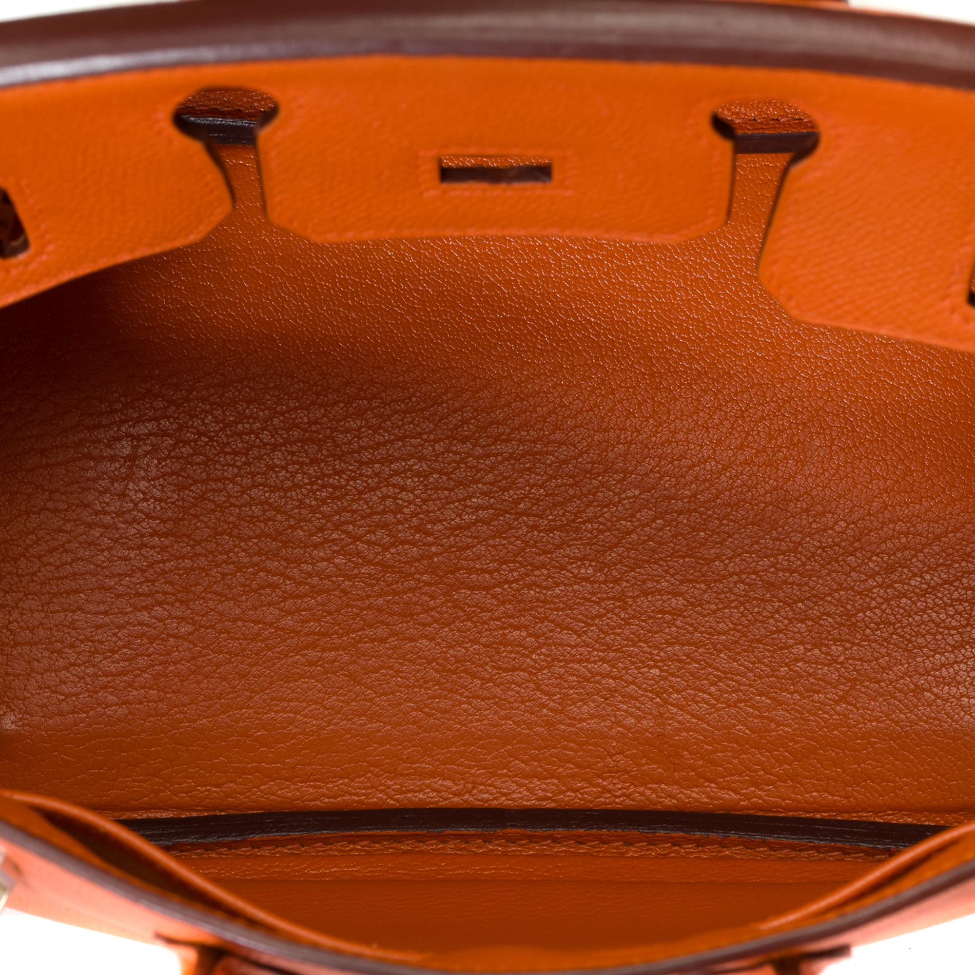 Sac à main Hermès Birkin 25cm en cuir de veau Epsom orange, SHW en vente 6