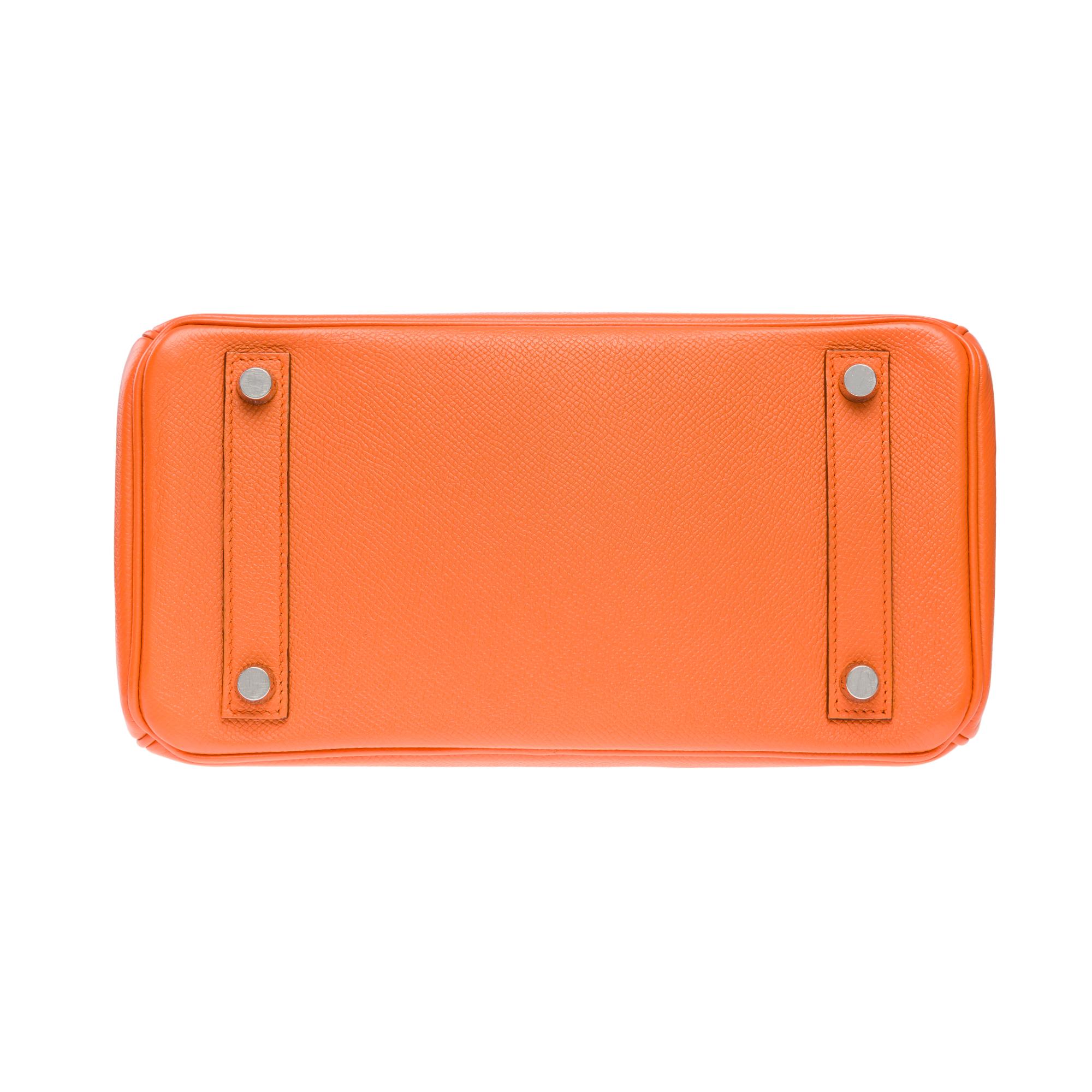 Bright Hermes Birkin 25cm handbag in Orange Epsom calf leather, SHW For Sale 8
