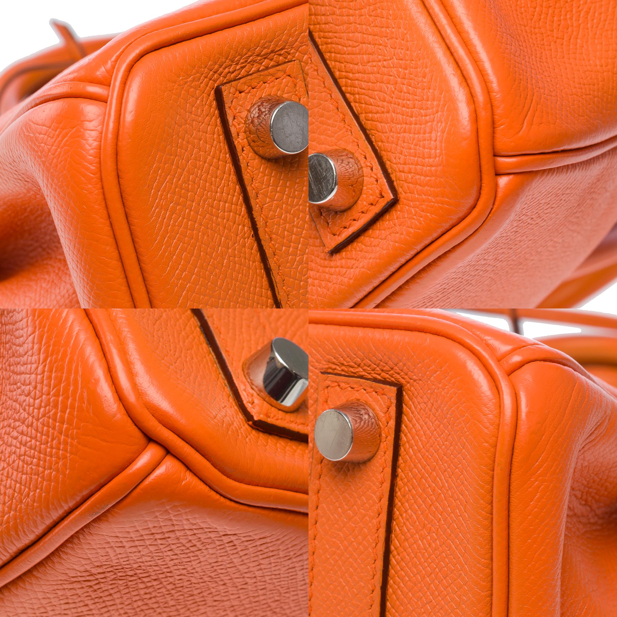 Sac à main Hermès Birkin 25cm en cuir de veau Epsom orange, SHW en vente 9