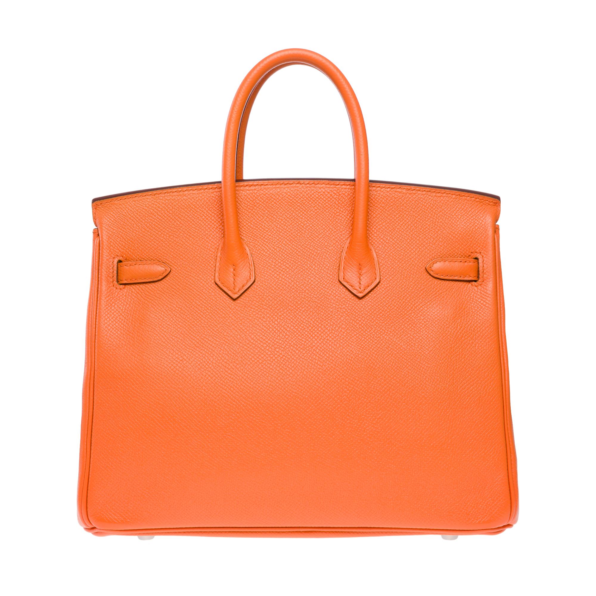 Bright Hermes Birkin 25cm handbag in Orange Epsom calf leather, SHW For Sale 1