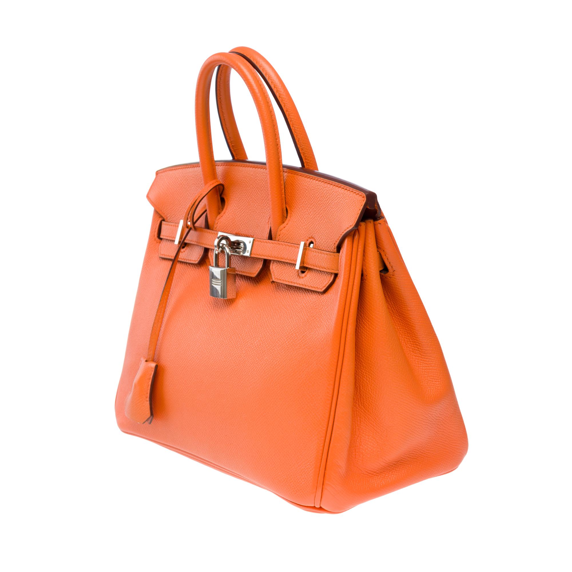 Bright Hermes Birkin 25cm handbag in Orange Epsom calf leather, SHW For Sale 2