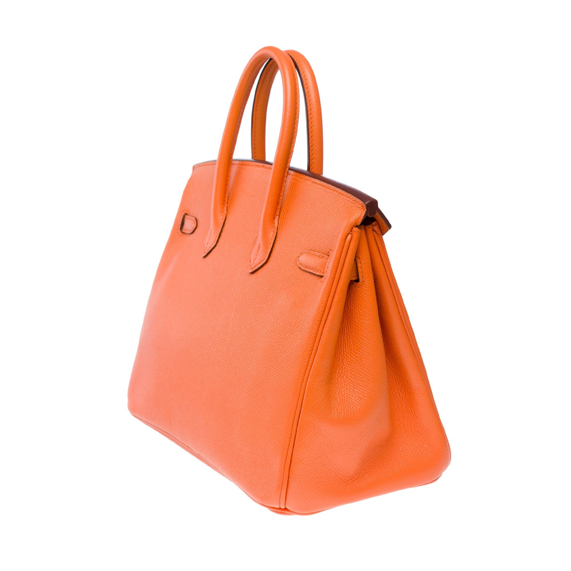Bright Hermes Birkin 25cm handbag in Orange Epsom calf leather, SHW For Sale 3
