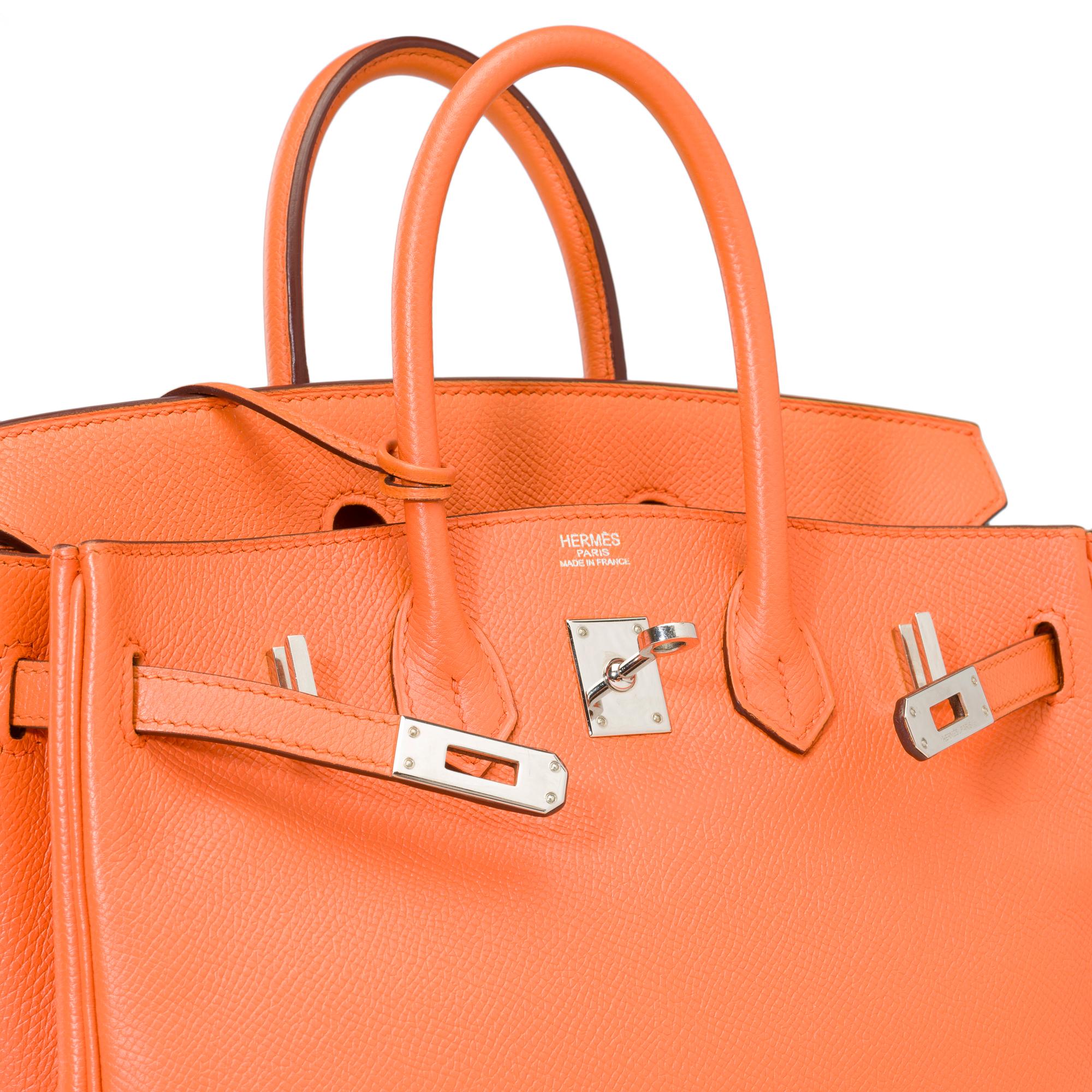 Bright Hermes Birkin 25cm handbag in Orange Epsom calf leather, SHW For Sale 4