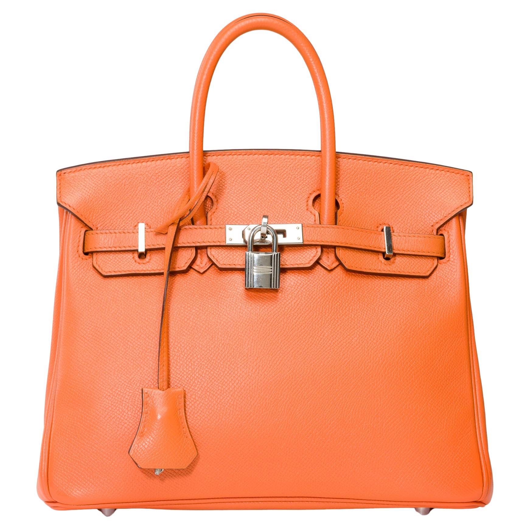 Bright Hermes Birkin 25cm Handtasche aus orangefarbenem Epsom- Kalbsleder, SHW im Angebot