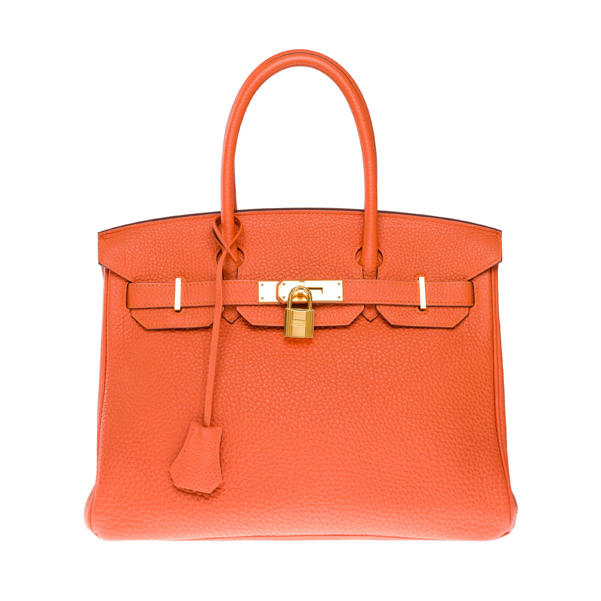 Bright Hermes Birkin 30 handbag in Orange Togo Calfskin leather, GHW In Excellent Condition For Sale In Paris, IDF