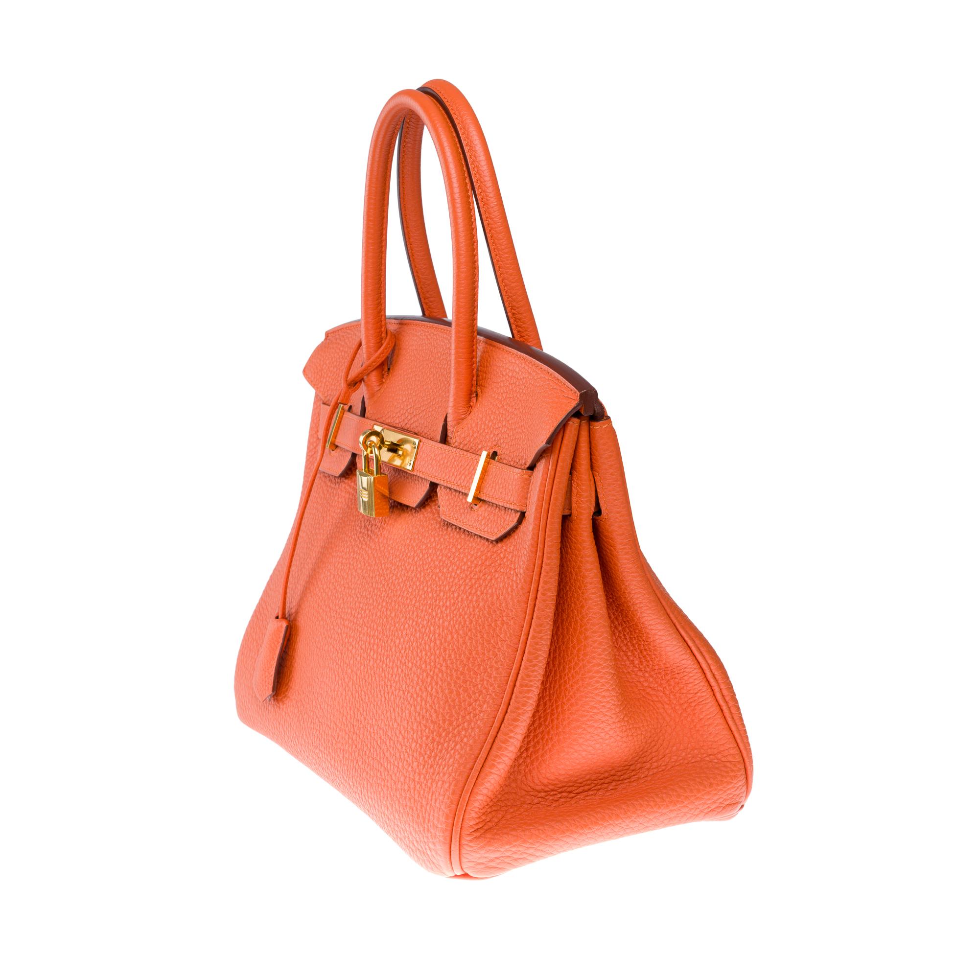 Bright Hermes Birkin 30 handbag in Orange Togo Calfskin leather, GHW For Sale 1