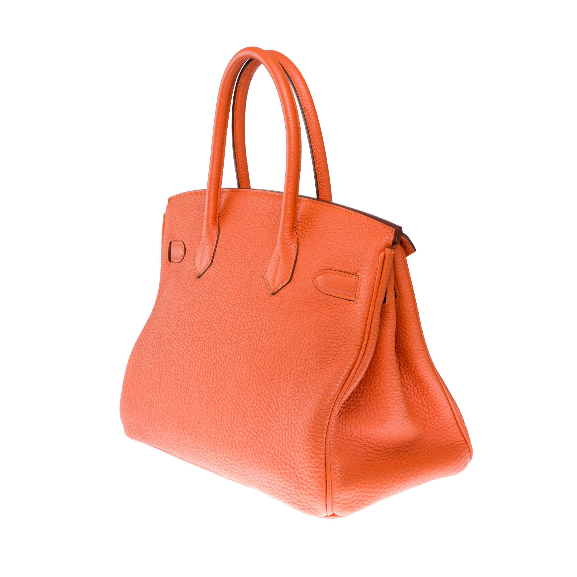 Bright Hermes Birkin 30 handbag in Orange Togo Calfskin leather, GHW For Sale 2