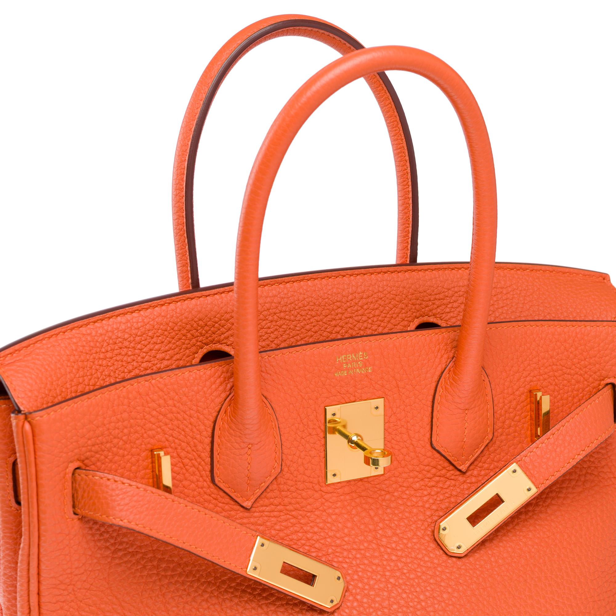 Bright Hermes Birkin 30 handbag in Orange Togo Calfskin leather, GHW For Sale 3