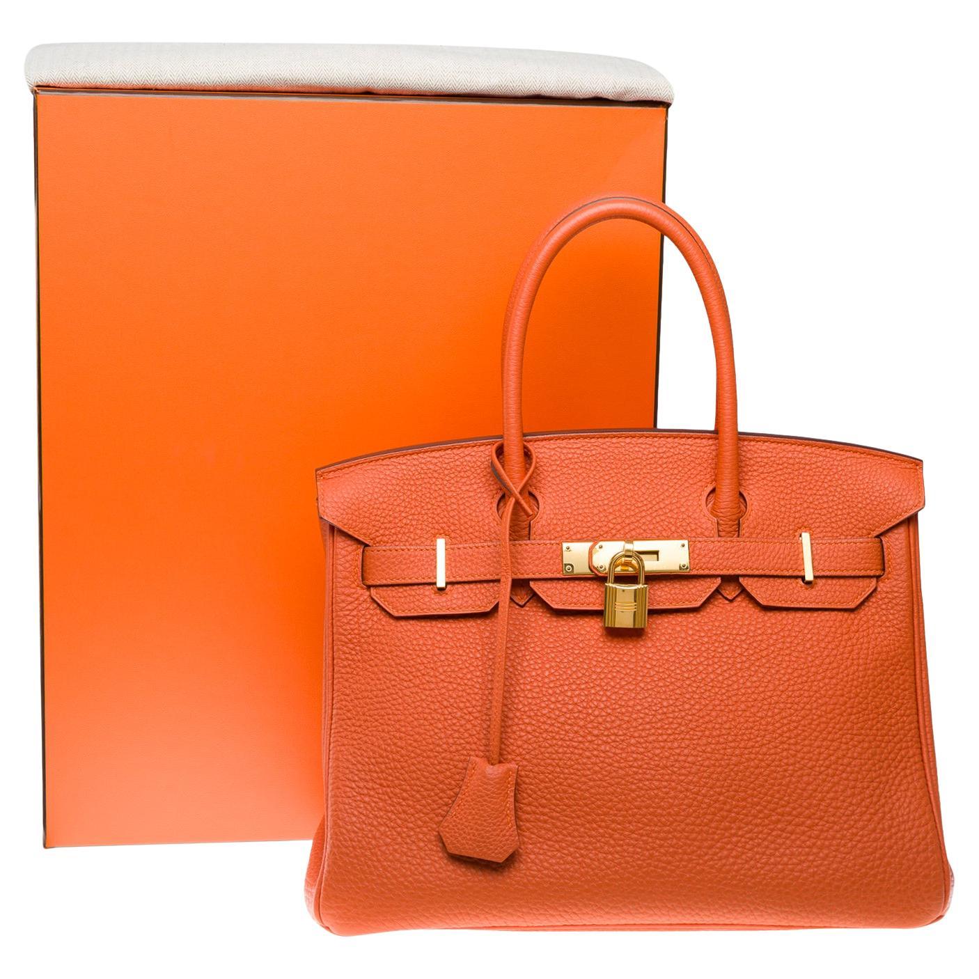 Bright Hermes Birkin 30 handbag in Orange Togo Calfskin leather, GHW For Sale