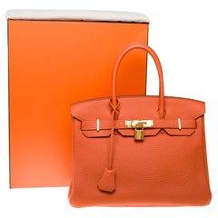 Bright Hermes Birkin 30 handbag in Orange Togo Calfskin leather, GHW