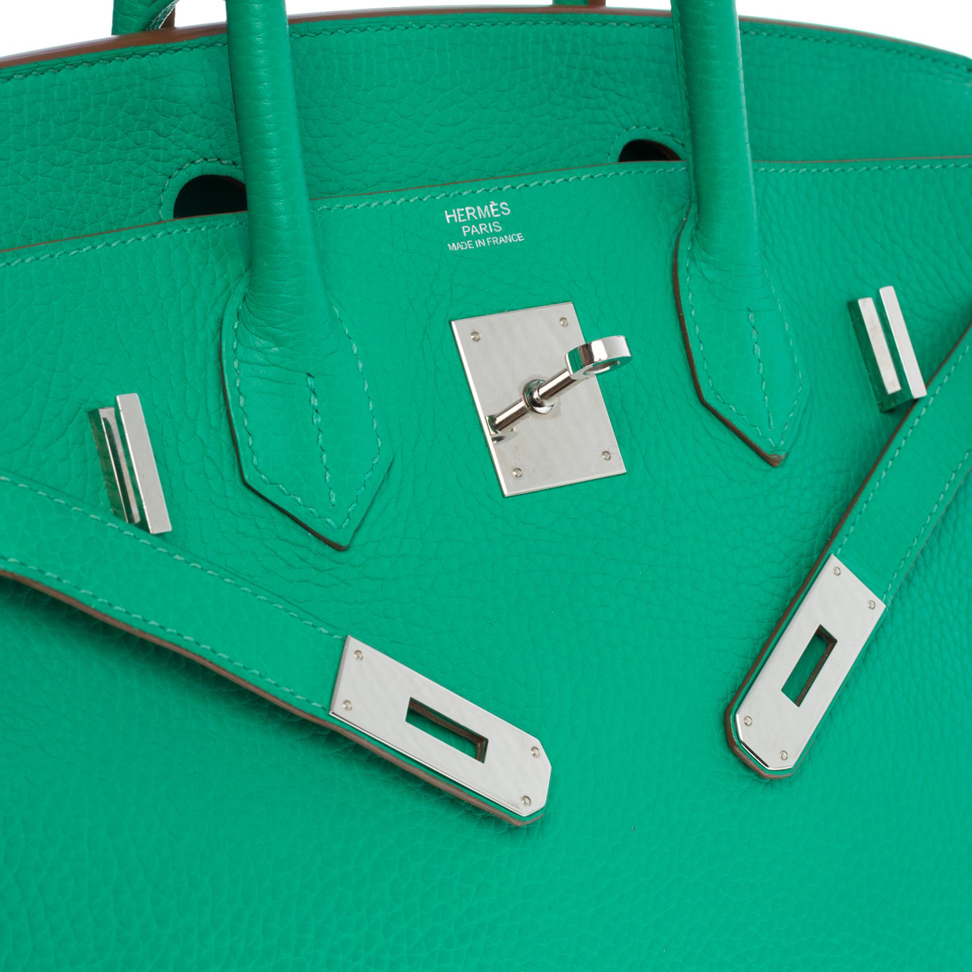 Bright Hermès Birkin 30 handbag in Vert Menthe Taurillon Clémence leather, SHW In Excellent Condition In Paris, IDF