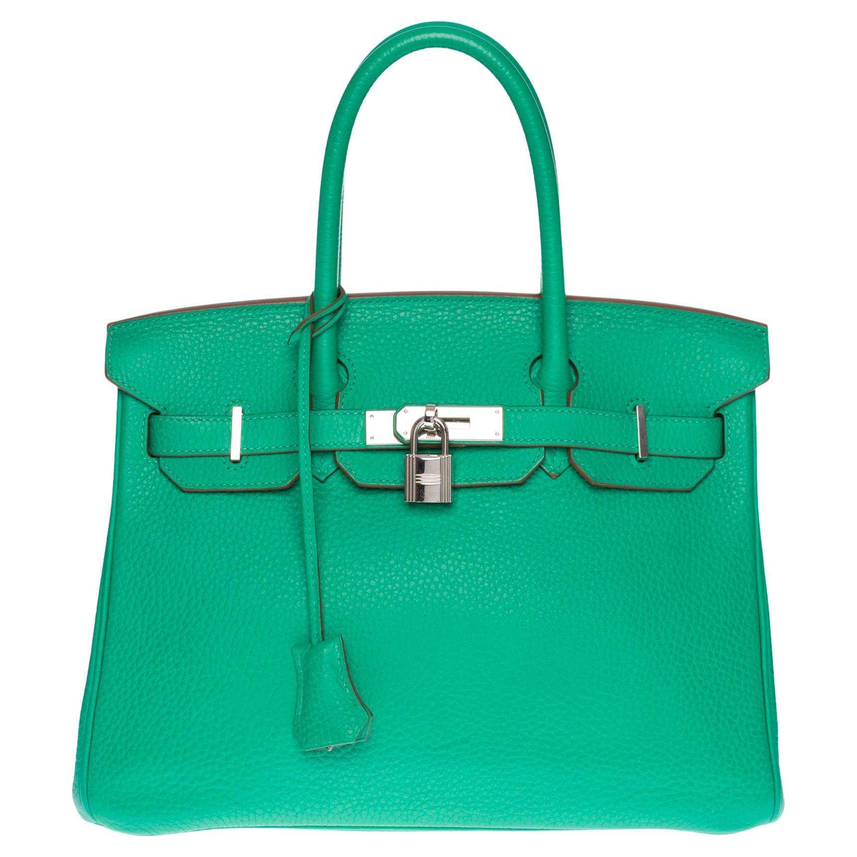 Bright Hermès Birkin 30 handbag in Vert Menthe Taurillon Clémence leather, SHW
